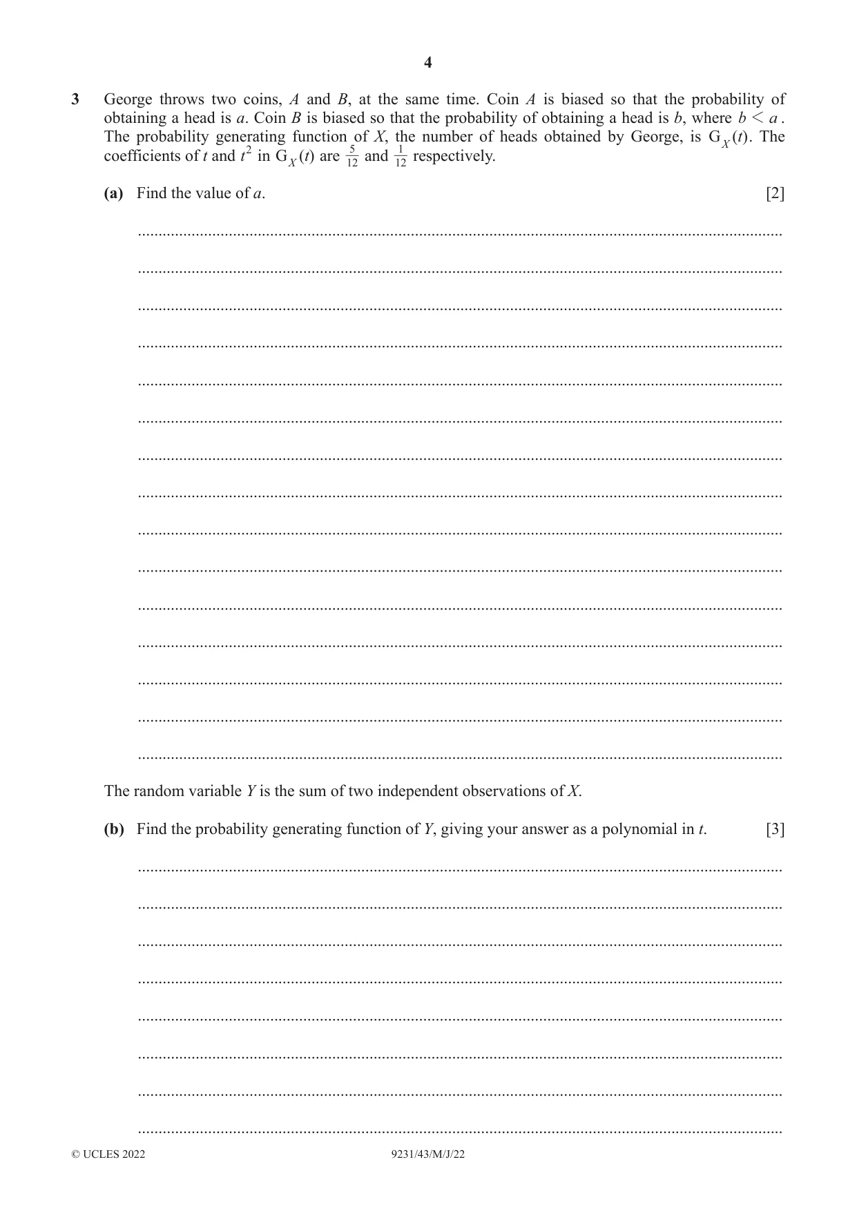 Cambridge A Level Mathematics - Further 9231 2022 May/June Paper 4 · Variant 3 question paper, page 4 of 12