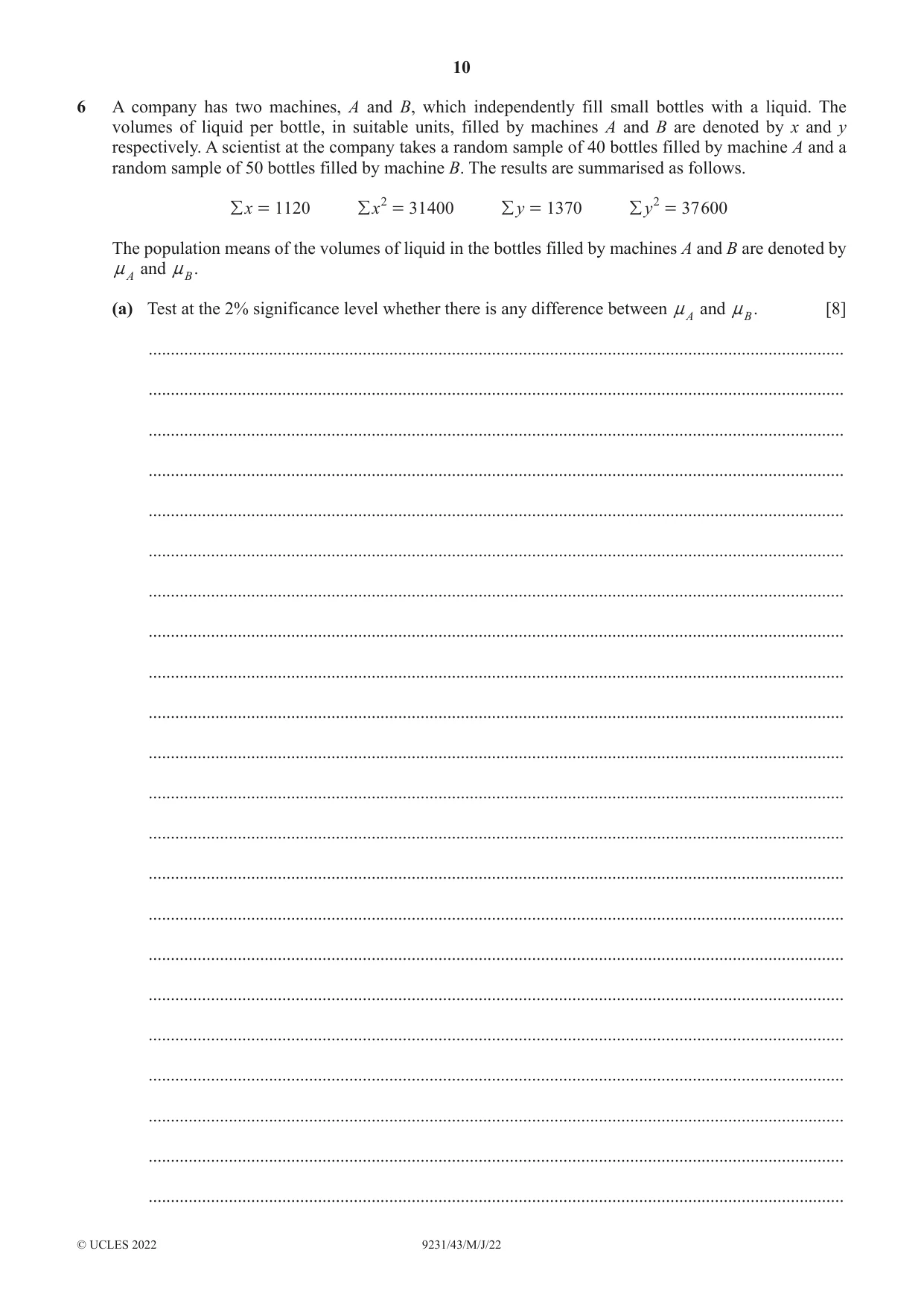 Cambridge A Level Mathematics - Further 9231 2022 May/June Paper 4 · Variant 3 question paper, page 10 of 12