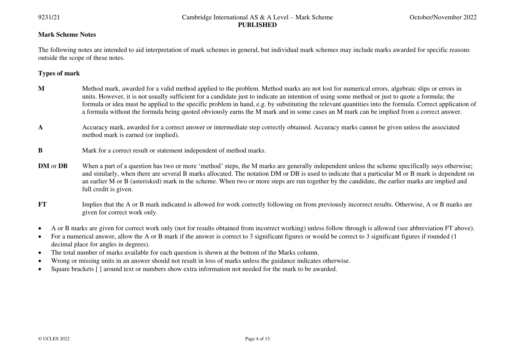 Mark scheme, page 4 of 13