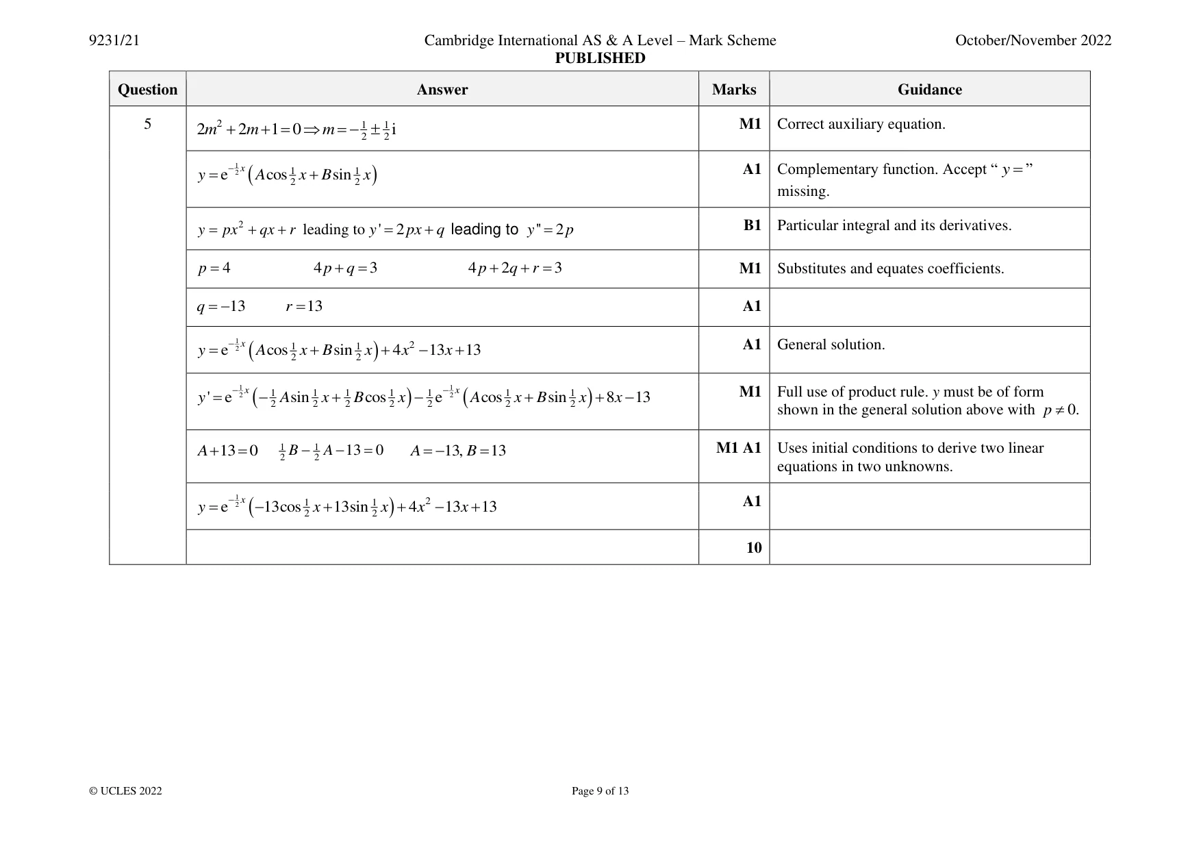Mark scheme, page 9 of 13