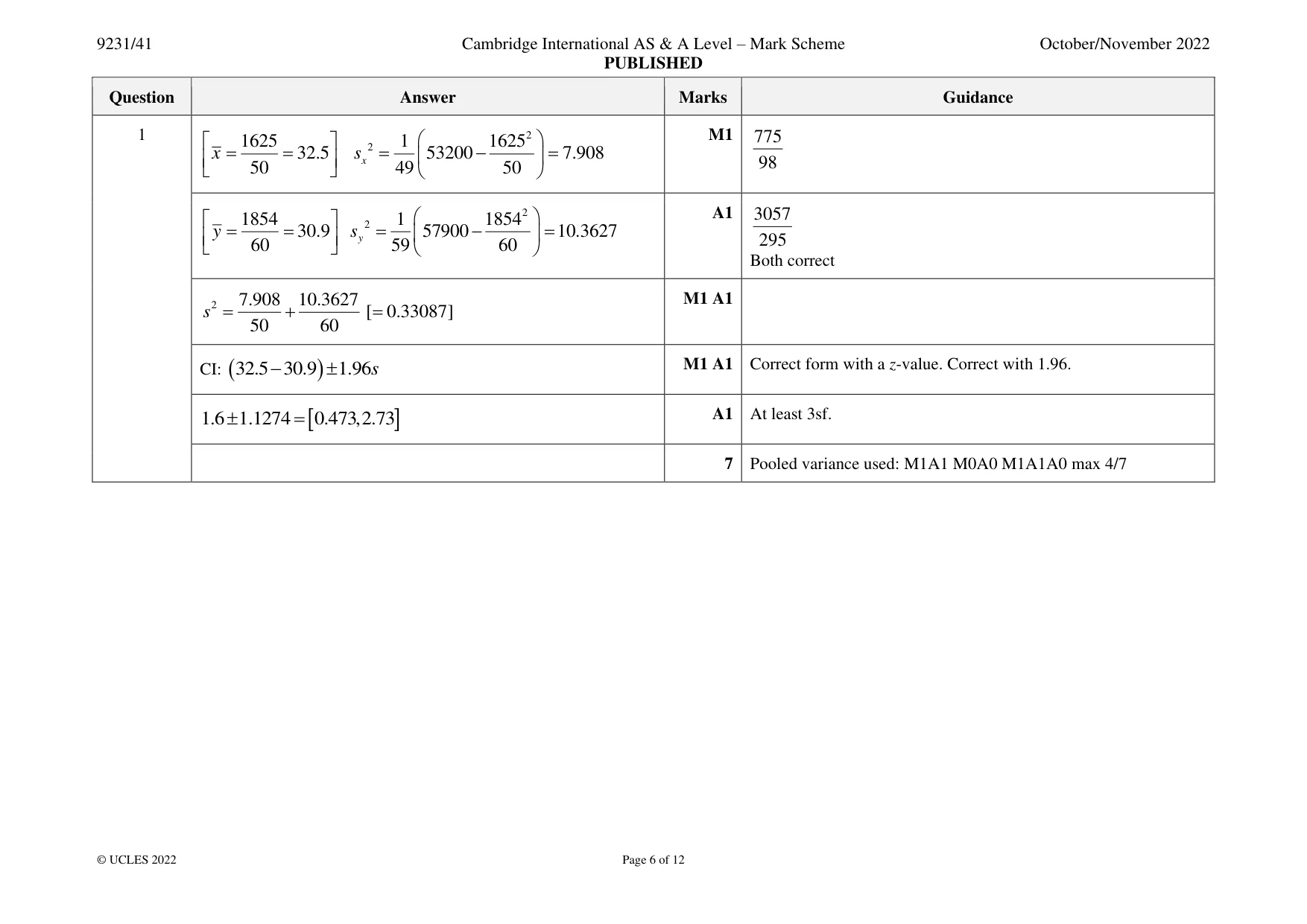 Mark scheme, page 6 of 12
