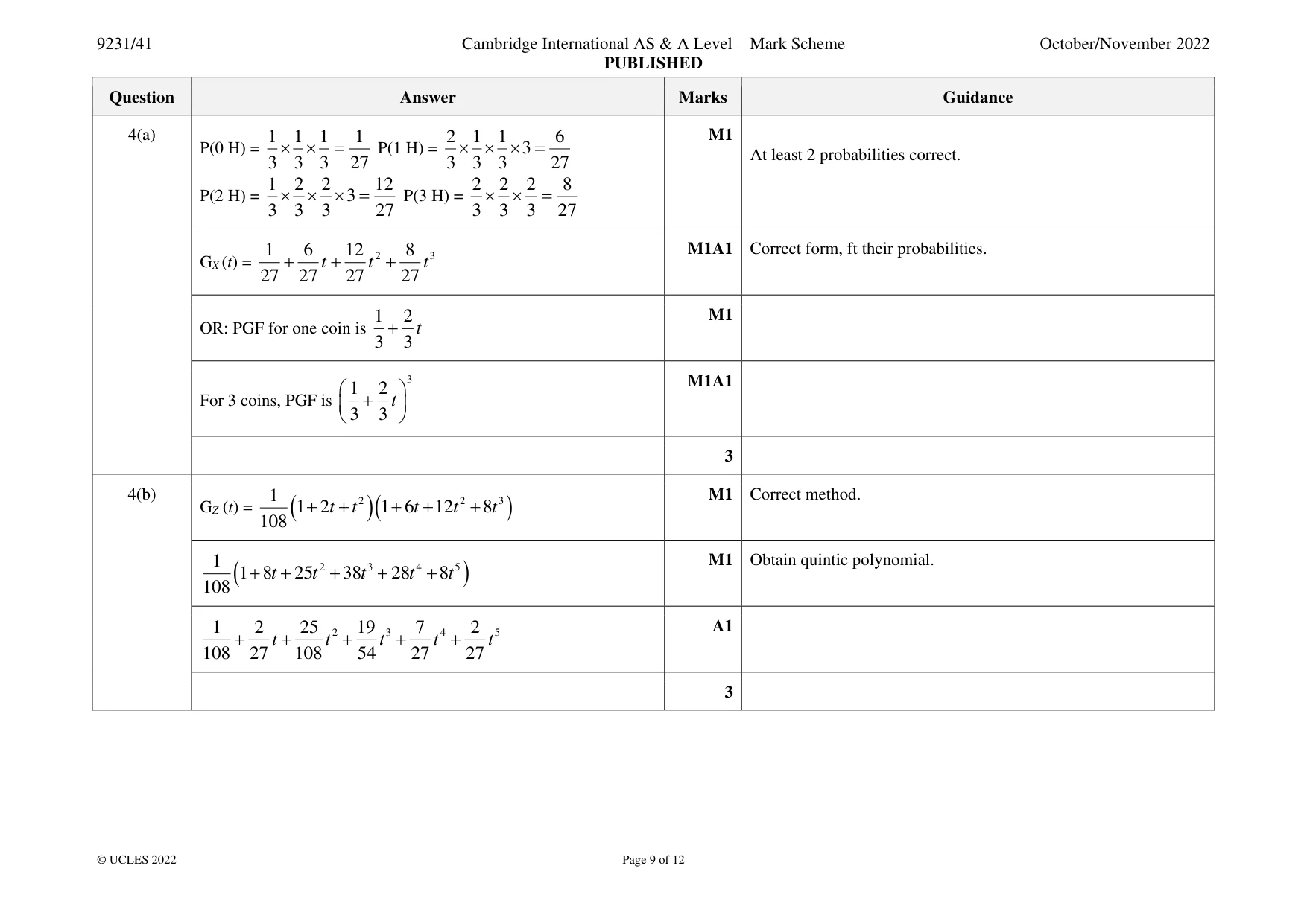 Mark scheme, page 9 of 12