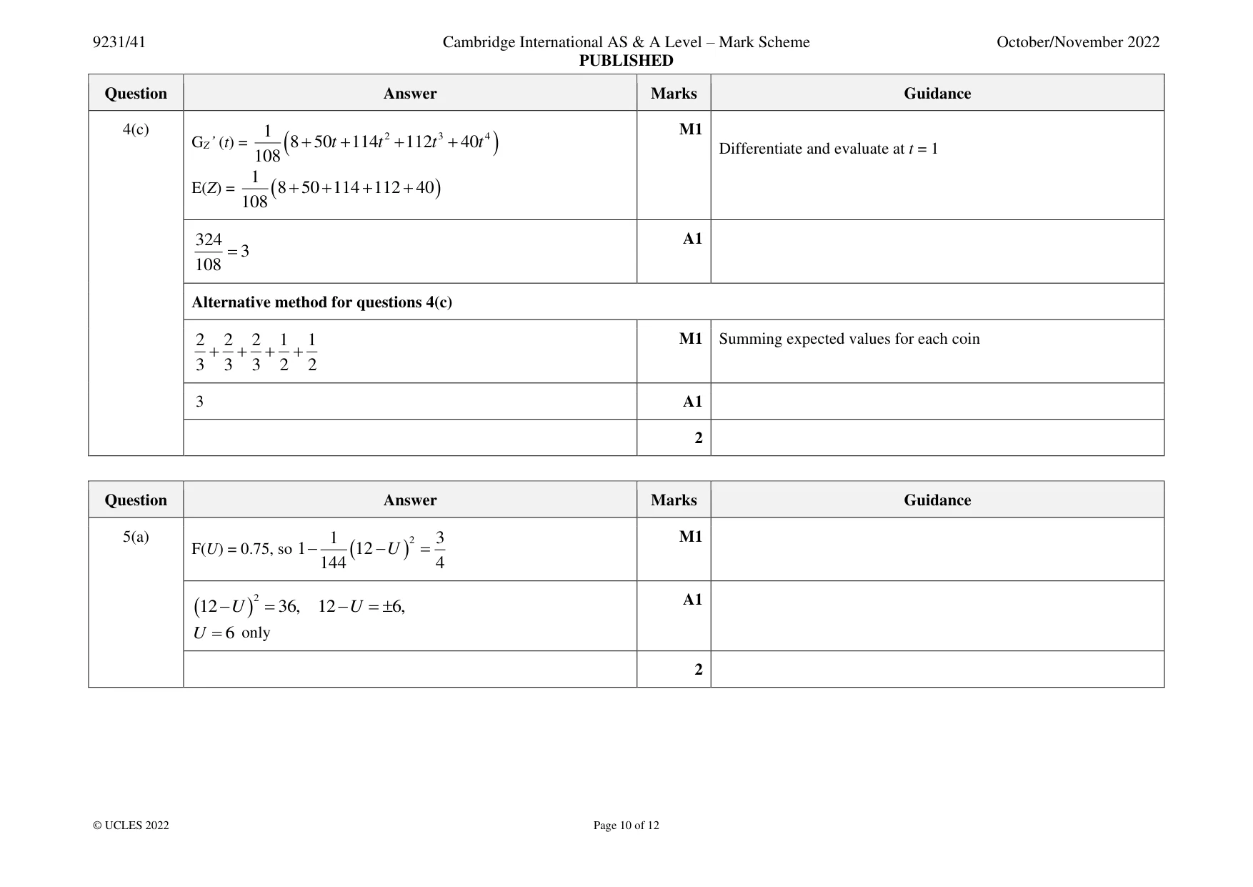 Mark scheme, page 10 of 12