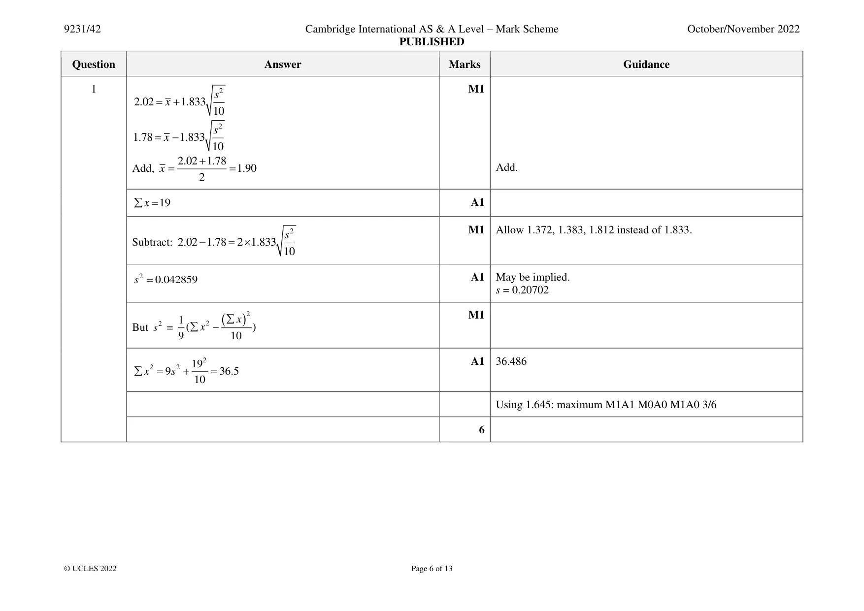 Mark scheme, page 6 of 13