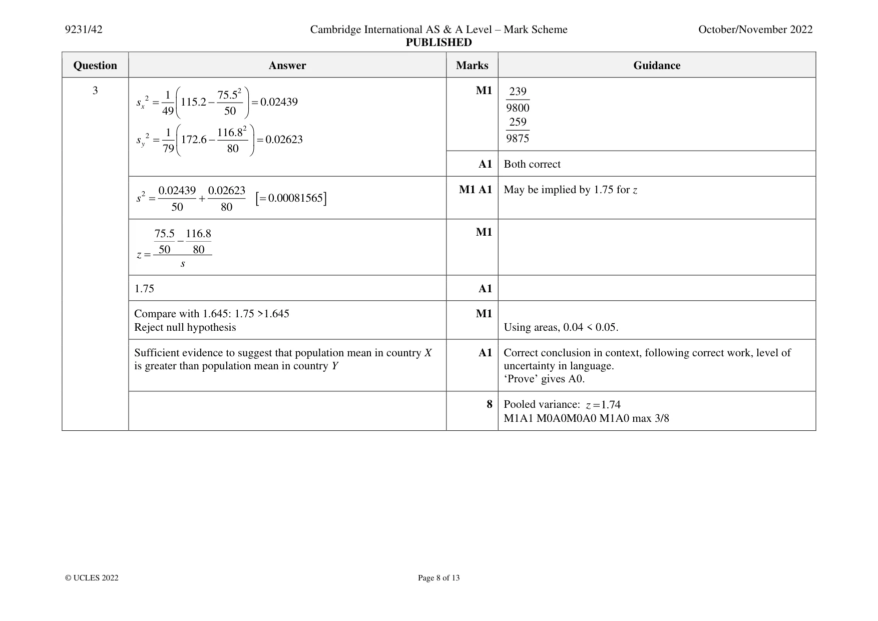 Mark scheme, page 8 of 13