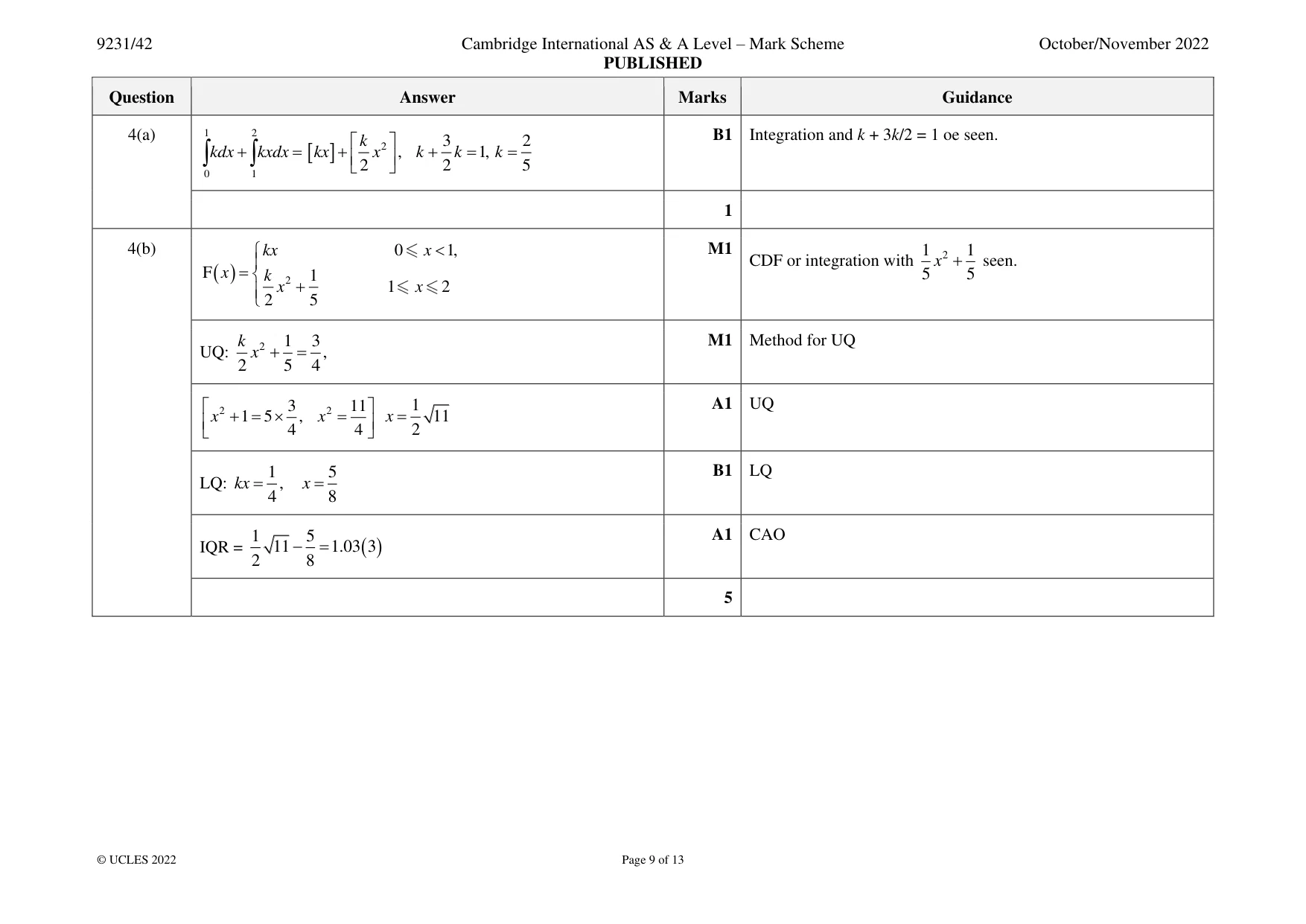 Mark scheme, page 9 of 13