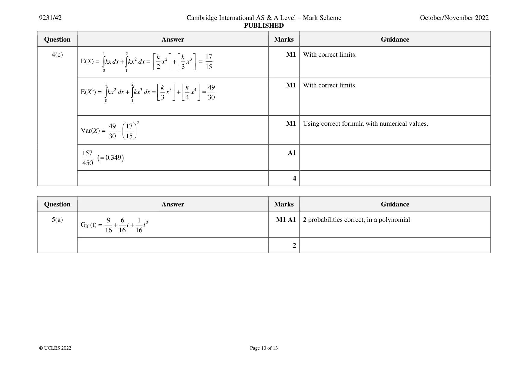 Mark scheme, page 10 of 13