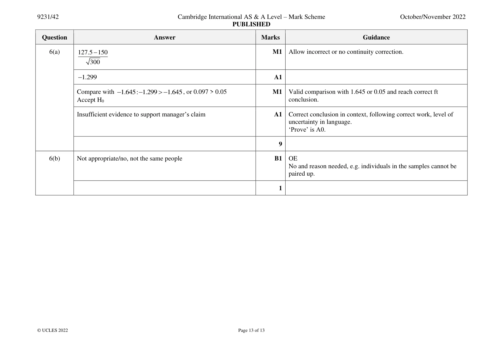 Mark scheme, page 13 of 13