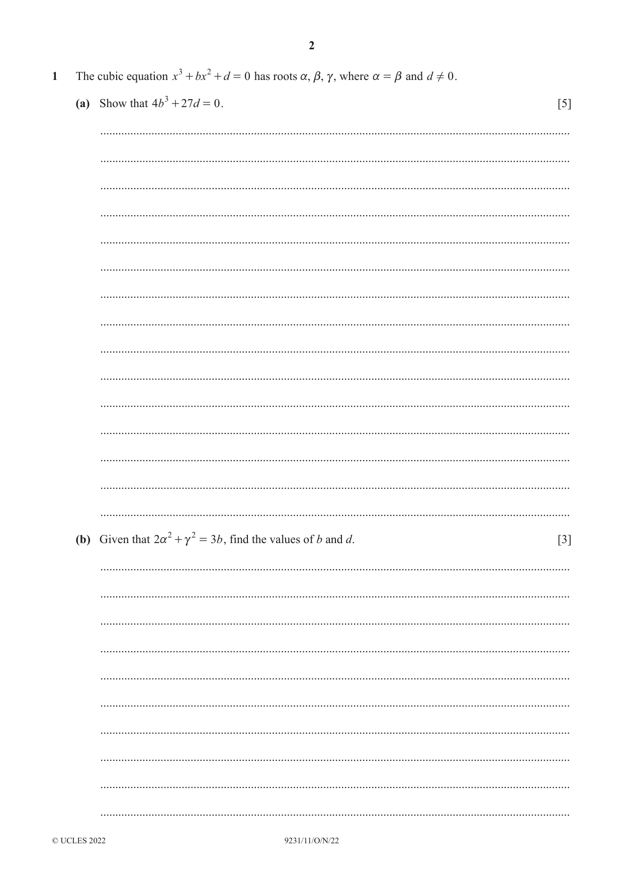Cambridge A Level Mathematics - Further 9231 2022 Oct/Nov Paper 1 · Variant 1 question paper, page 2 of 16