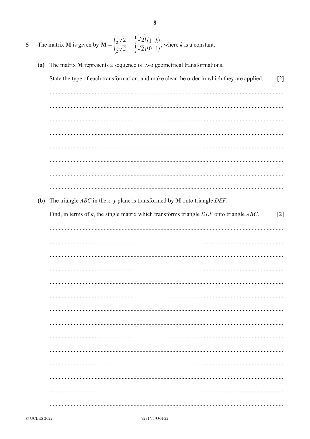 Cambridge A Level Mathematics - Further 9231 2022 Oct/Nov Paper 1 · Variant 1 question paper, page 8 of 16