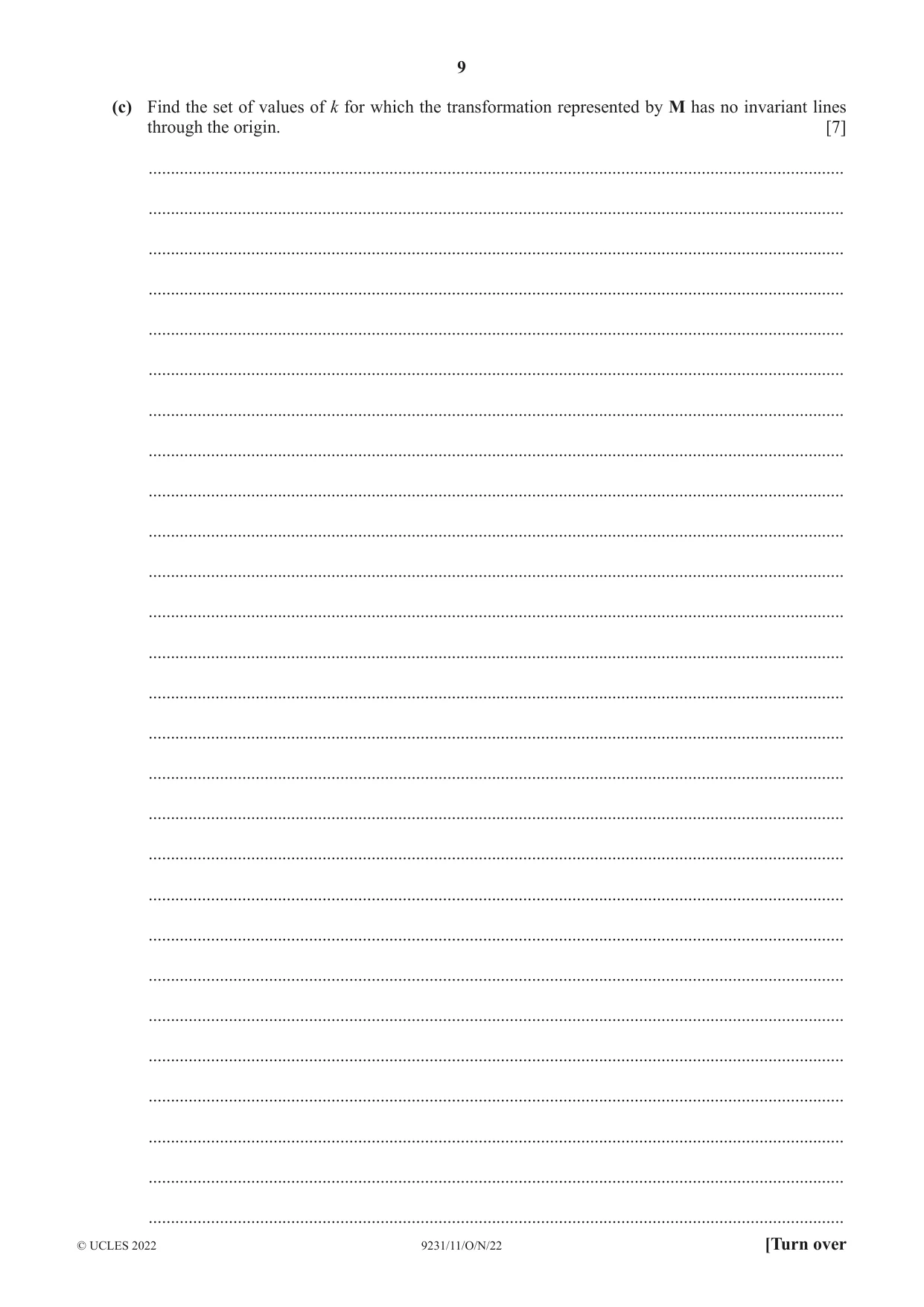 Cambridge A Level Mathematics - Further 9231 2022 Oct/Nov Paper 1 · Variant 1 question paper, page 9 of 16