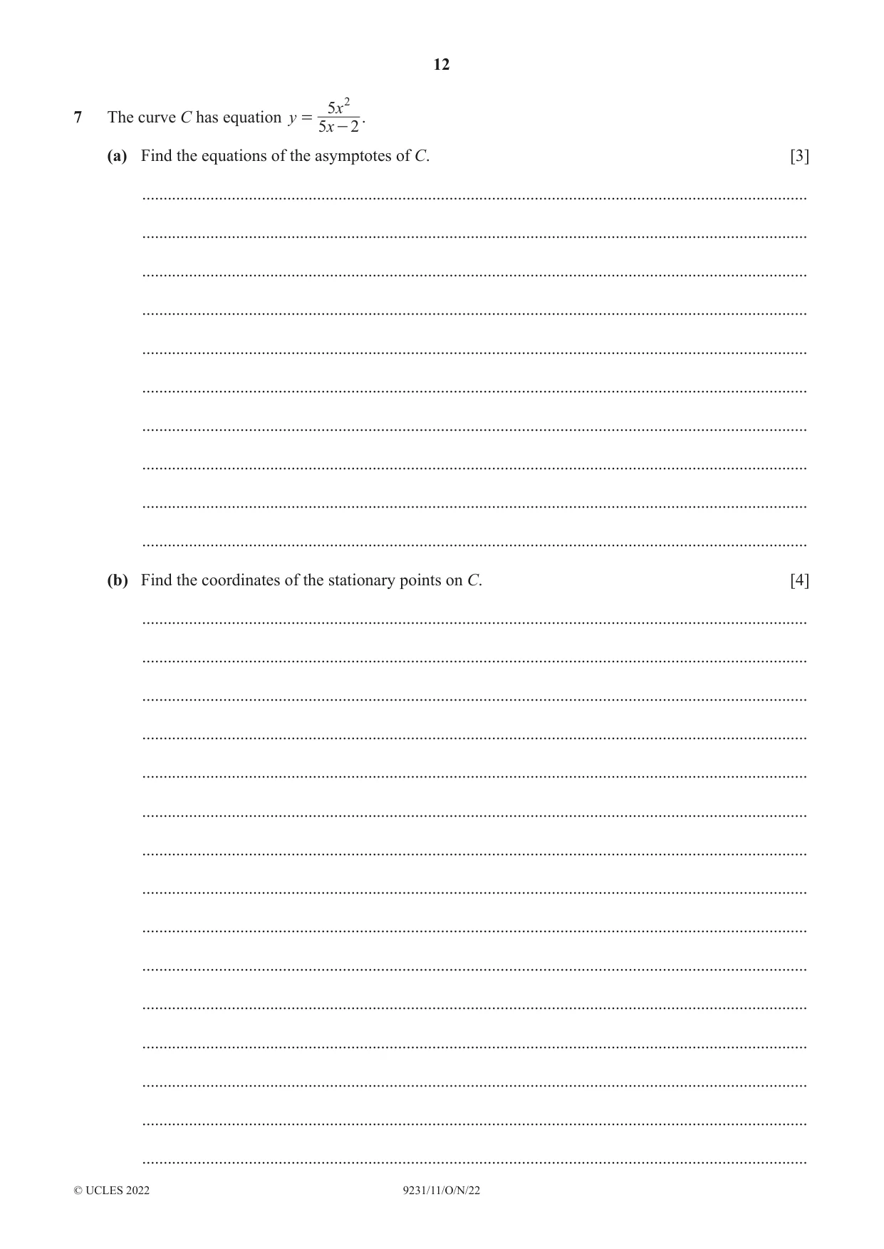 Cambridge A Level Mathematics - Further 9231 2022 Oct/Nov Paper 1 · Variant 1 question paper, page 12 of 16