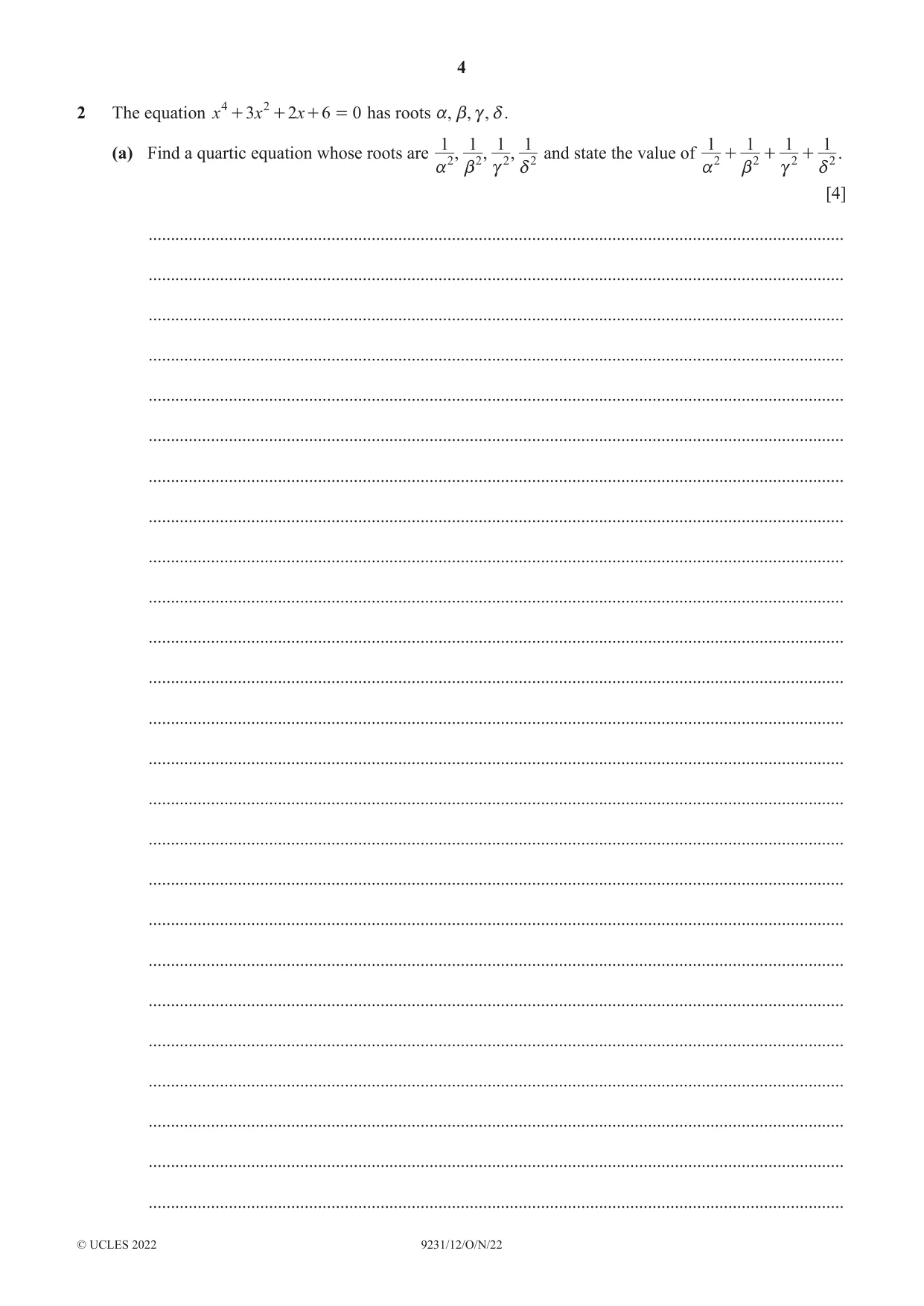 Cambridge A Level Mathematics - Further 9231 2022 Oct/Nov Paper 1 · Variant 2 question paper, page 4 of 20