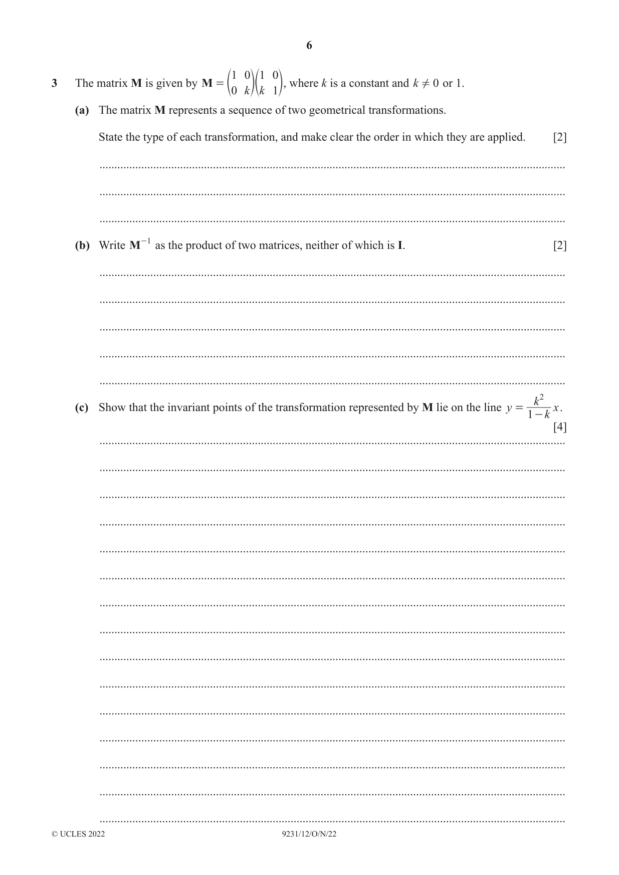 Cambridge A Level Mathematics - Further 9231 2022 Oct/Nov Paper 1 · Variant 2 question paper, page 6 of 20