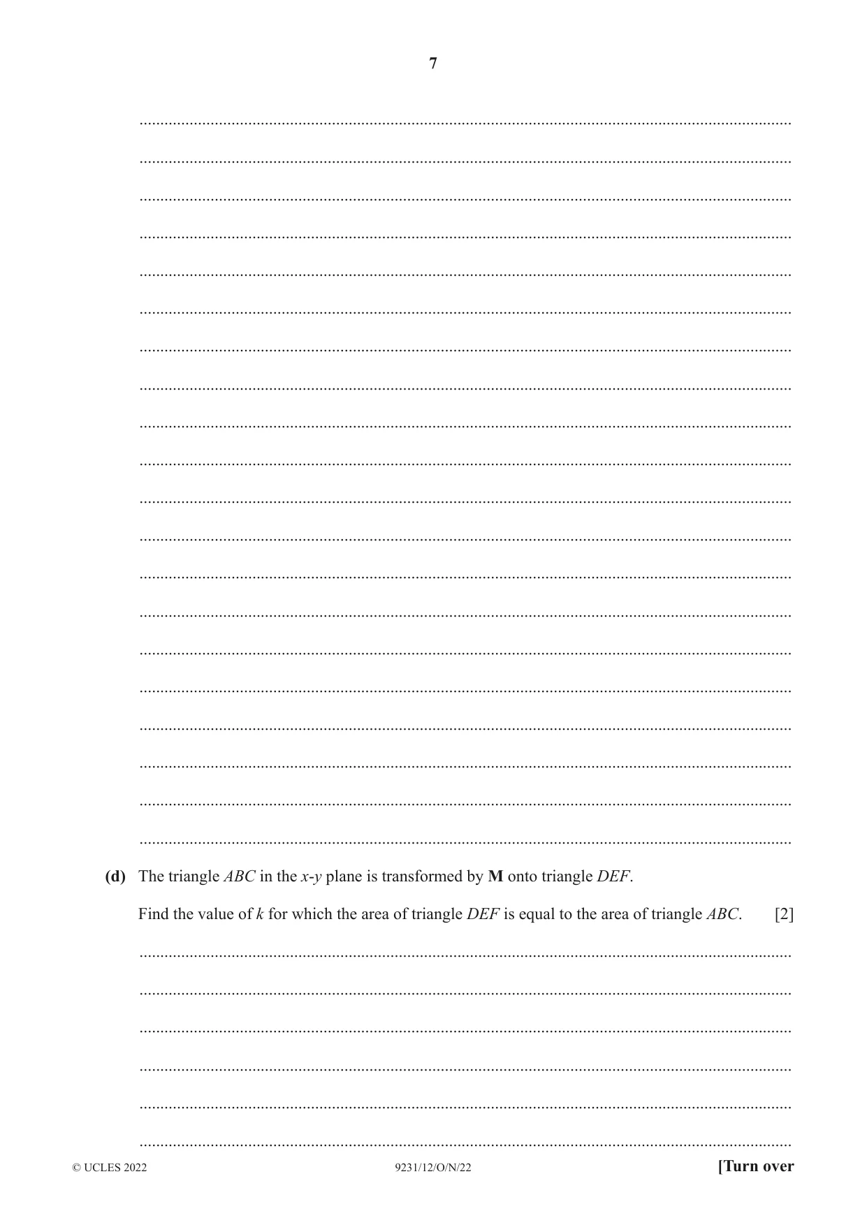 Cambridge A Level Mathematics - Further 9231 2022 Oct/Nov Paper 1 · Variant 2 question paper, page 7 of 20