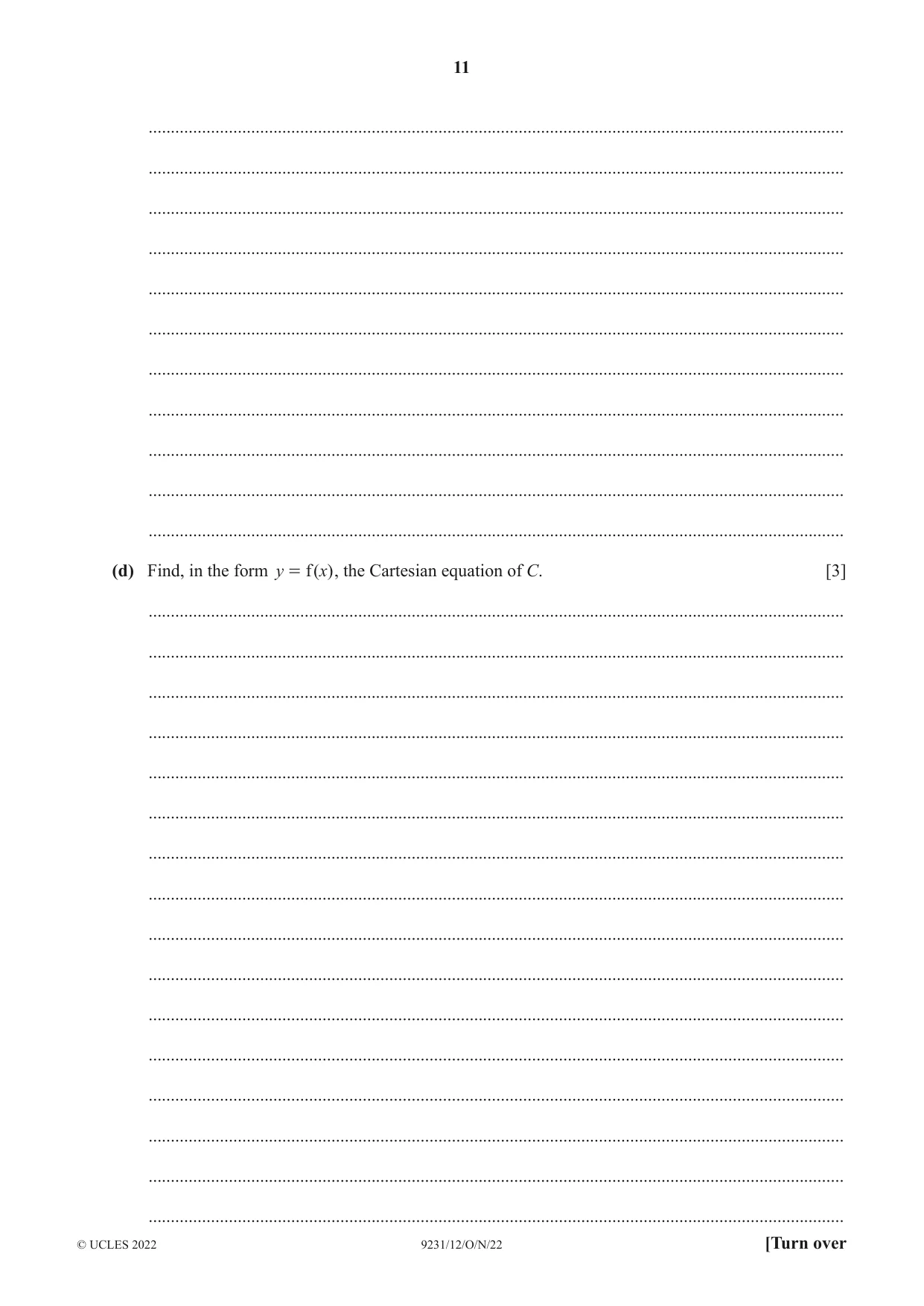 Cambridge A Level Mathematics - Further 9231 2022 Oct/Nov Paper 1 · Variant 2 question paper, page 11 of 20