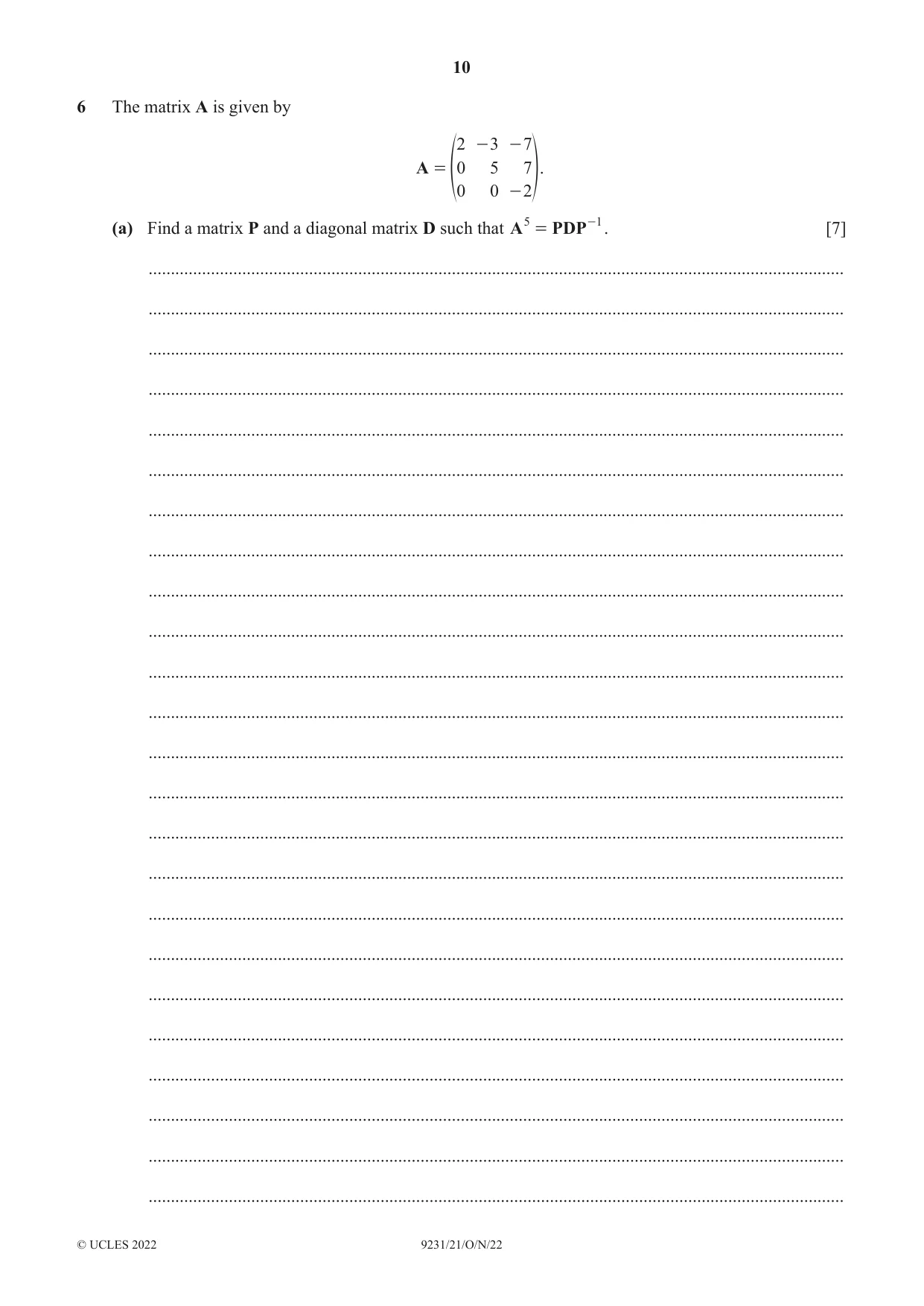 Cambridge A Level Mathematics - Further 9231 2022 Oct/Nov Paper 2 · Variant 1 question paper, page 10 of 16