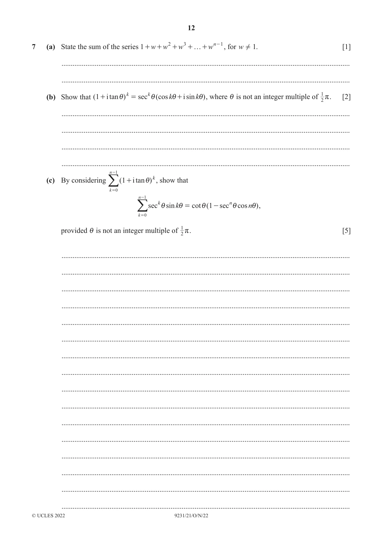 Cambridge A Level Mathematics - Further 9231 2022 Oct/Nov Paper 2 · Variant 1 question paper, page 12 of 16