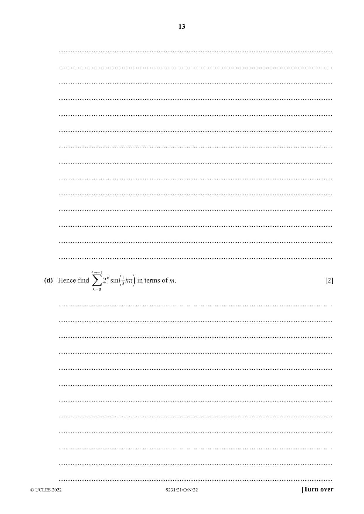 Cambridge A Level Mathematics - Further 9231 2022 Oct/Nov Paper 2 · Variant 1 question paper, page 13 of 16