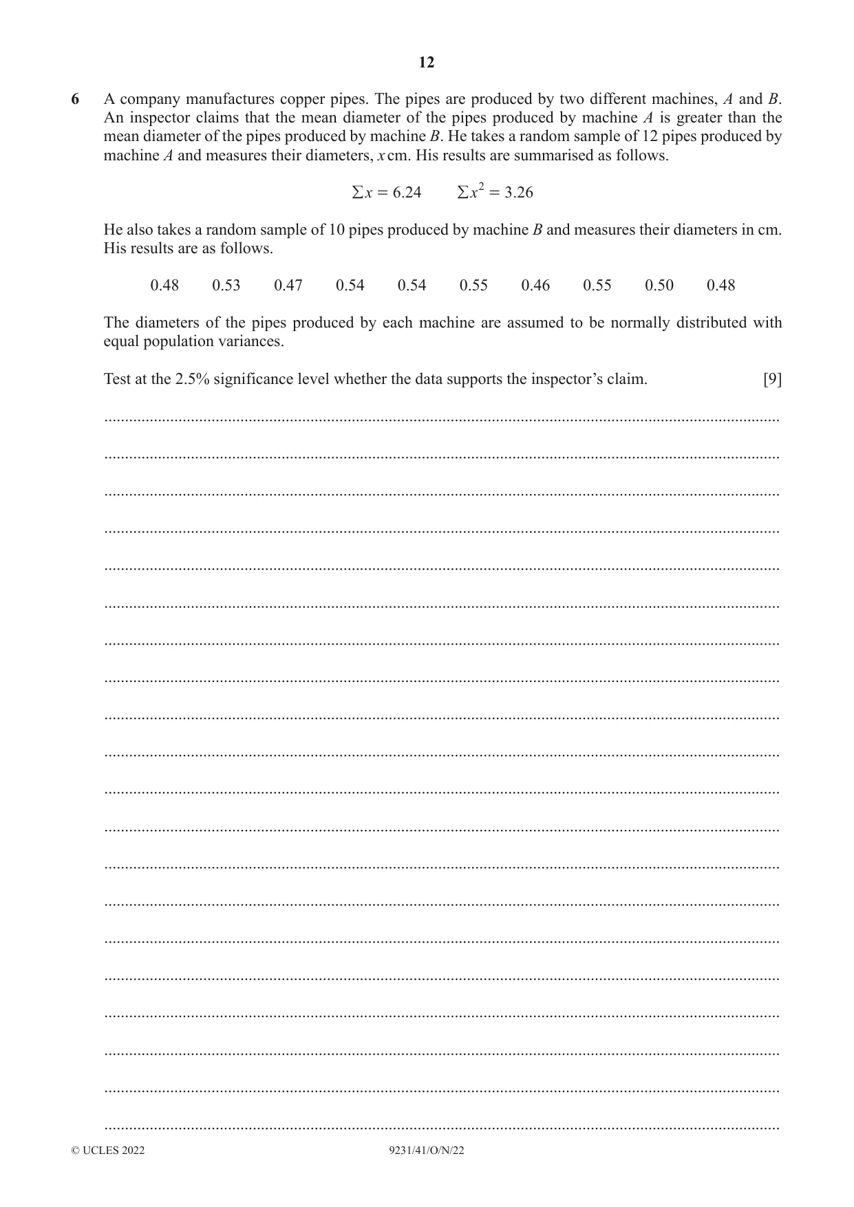 Cambridge A Level Mathematics - Further 9231 2022 Oct/Nov Paper 4 · Variant 1 question paper, page 12 of 16