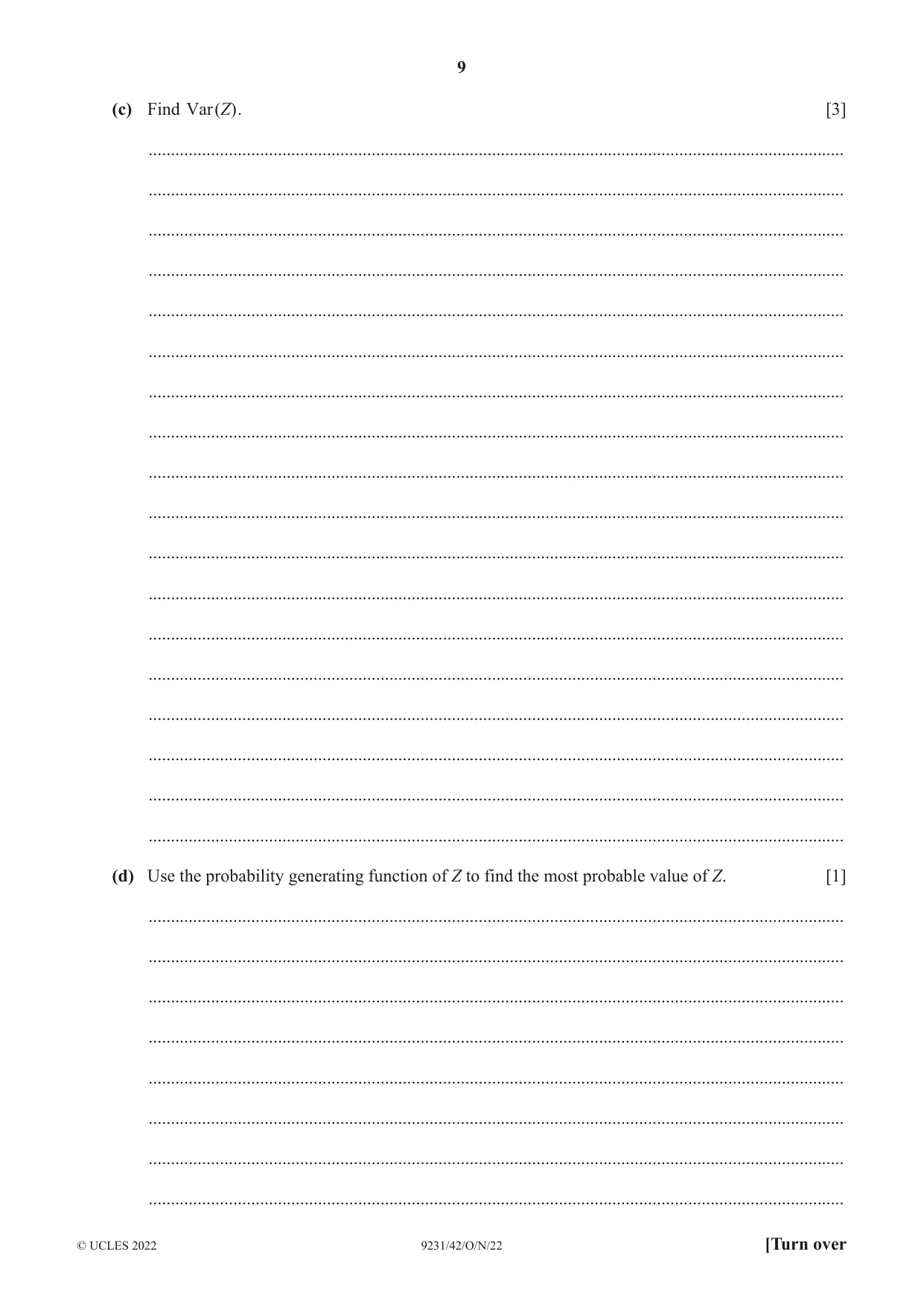 Cambridge A Level Mathematics - Further 9231 2022 Oct/Nov Paper 4 · Variant 2 question paper, page 9 of 12