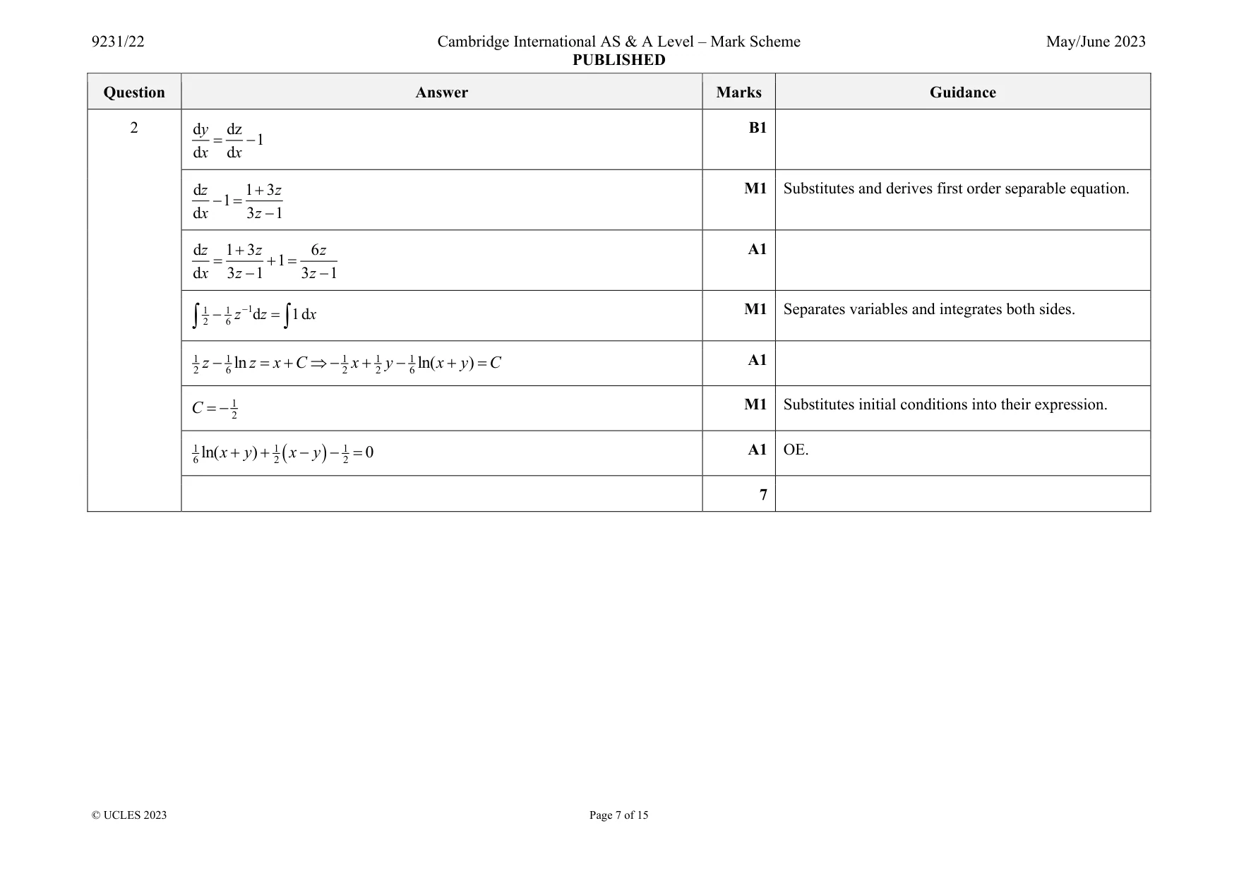 Mark scheme, page 7 of 15