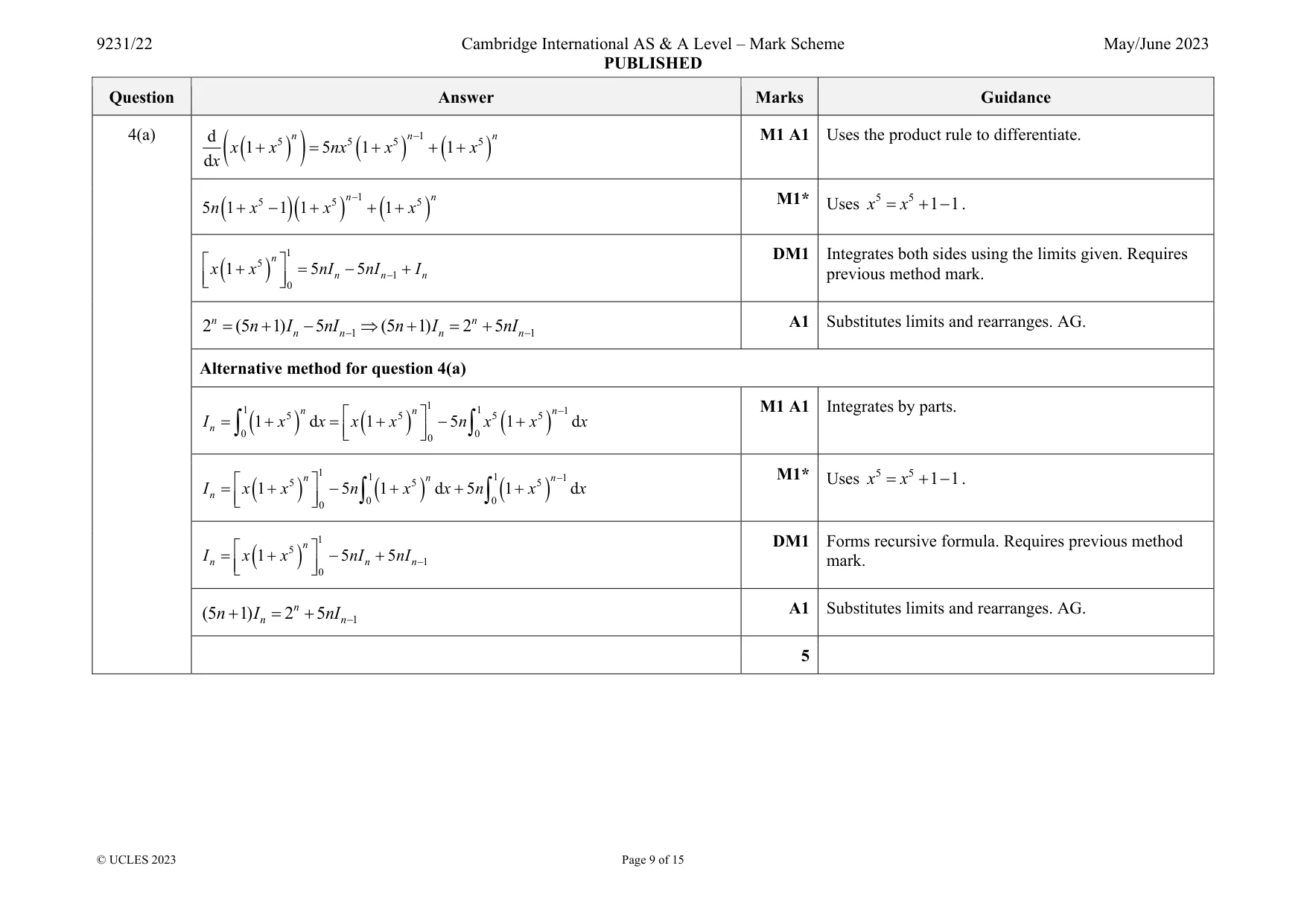 Mark scheme, page 9 of 15