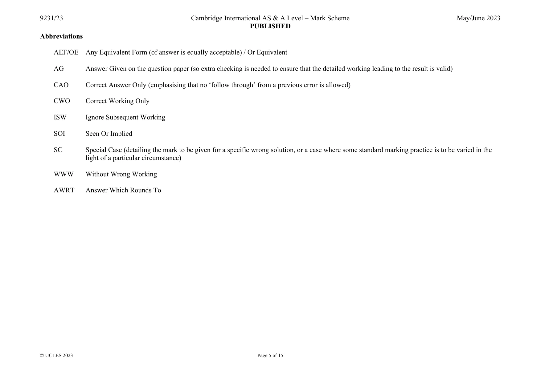 Mark scheme, page 5 of 15