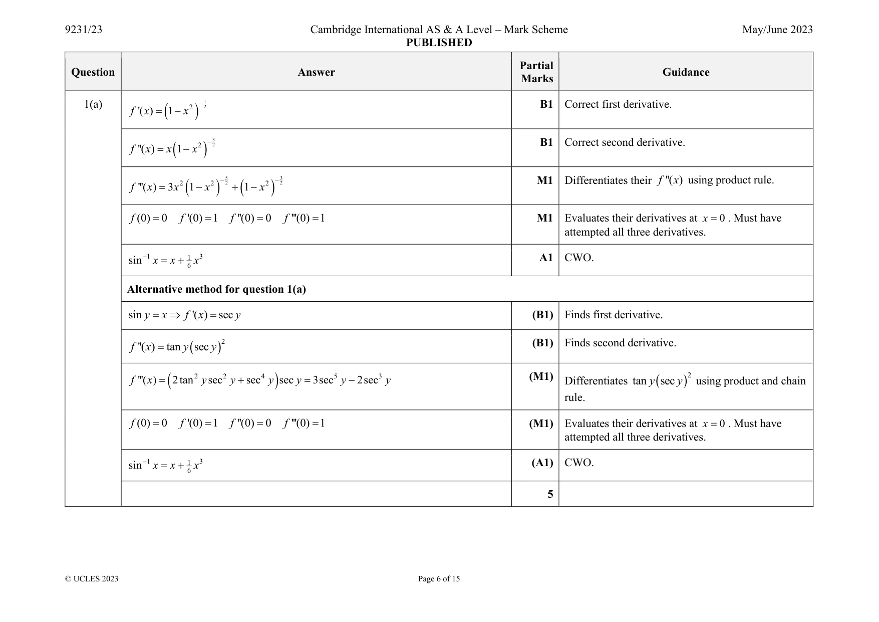 Mark scheme, page 6 of 15