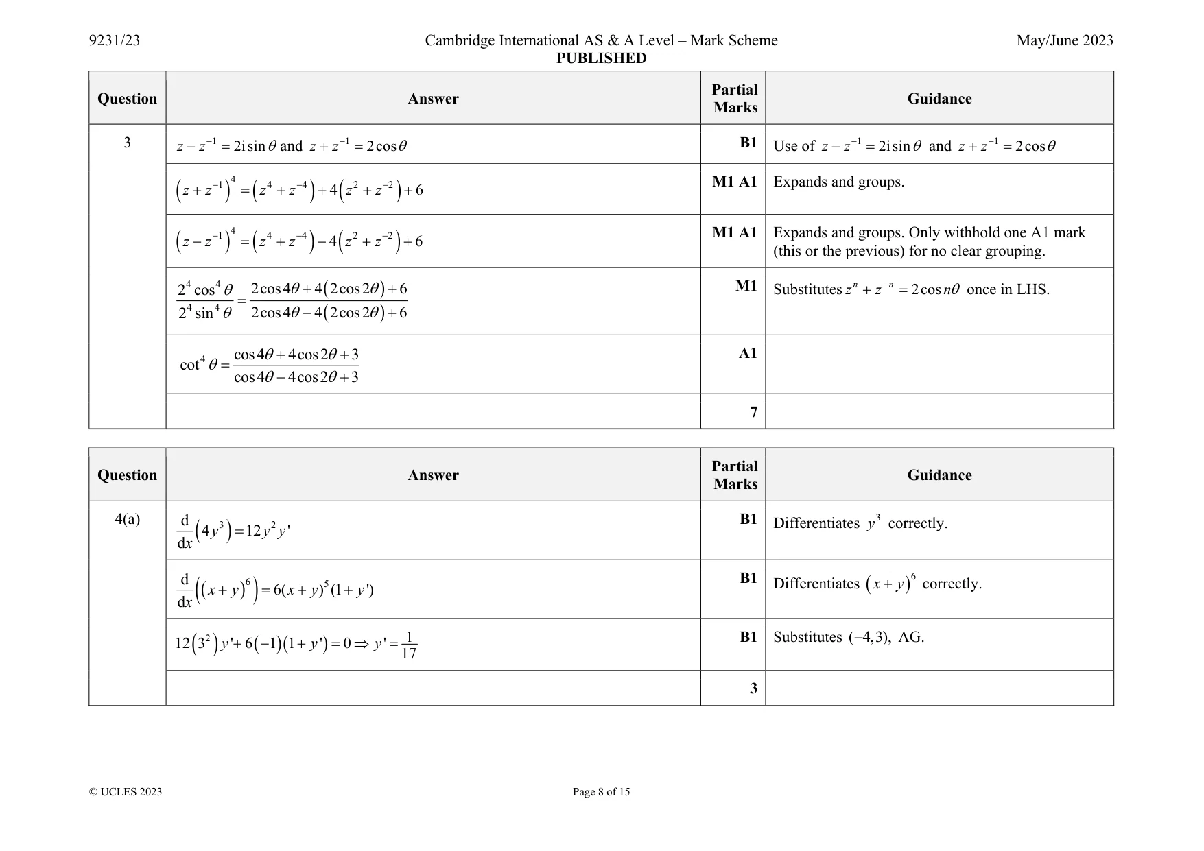 Mark scheme, page 8 of 15