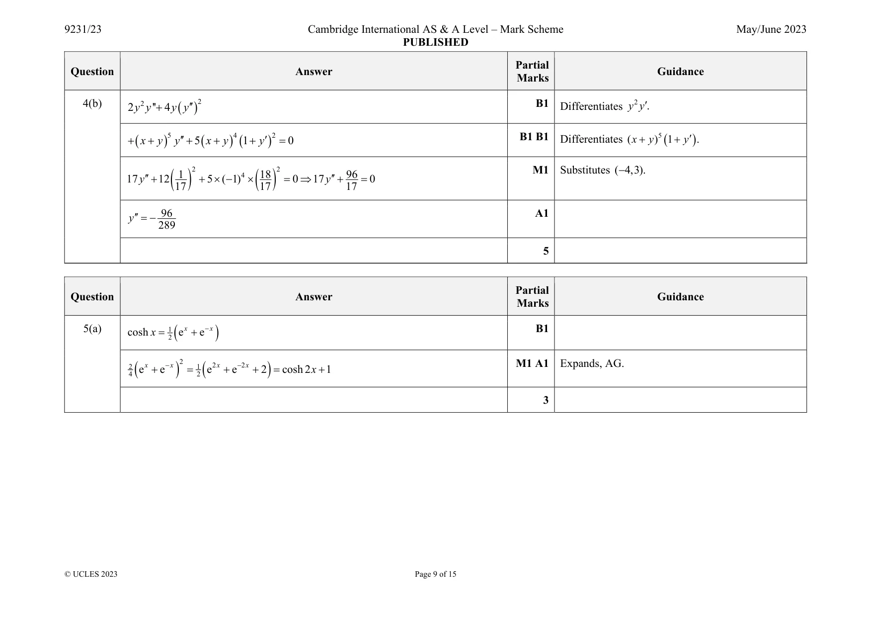 Mark scheme, page 9 of 15