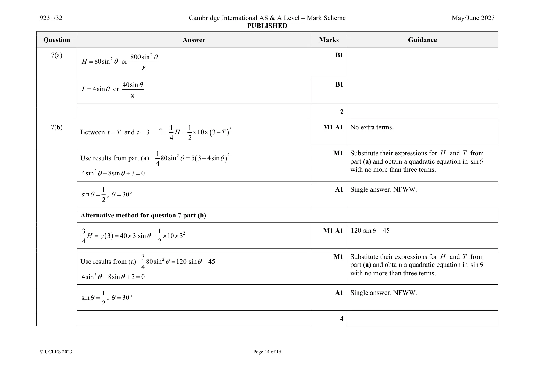 Mark scheme, page 14 of 15