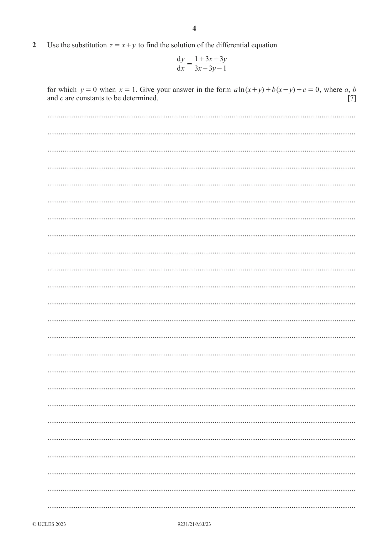 Cambridge A Level Mathematics - Further 9231 2023 May/June Paper 2 · Variant 1 question paper, page 4 of 16