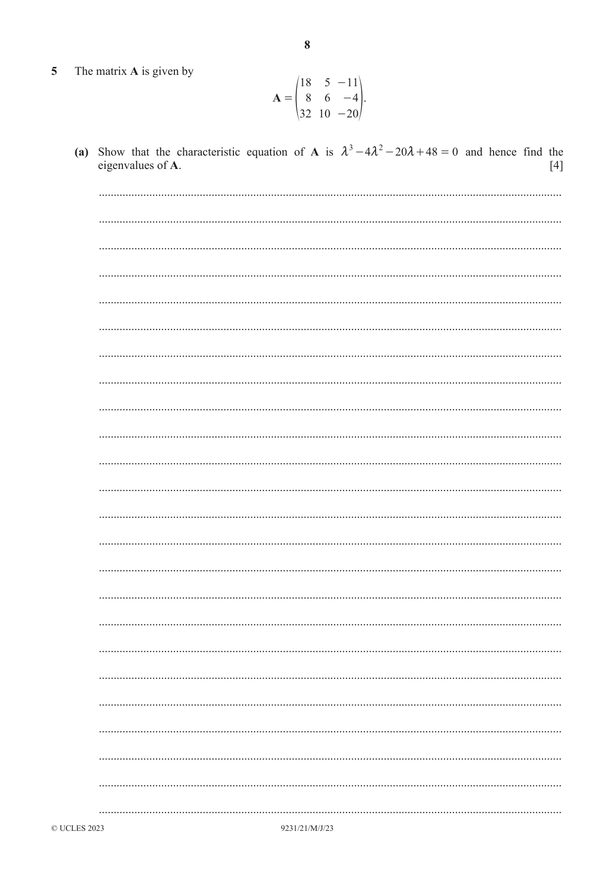 Cambridge A Level Mathematics - Further 9231 2023 May/June Paper 2 · Variant 1 question paper, page 8 of 16