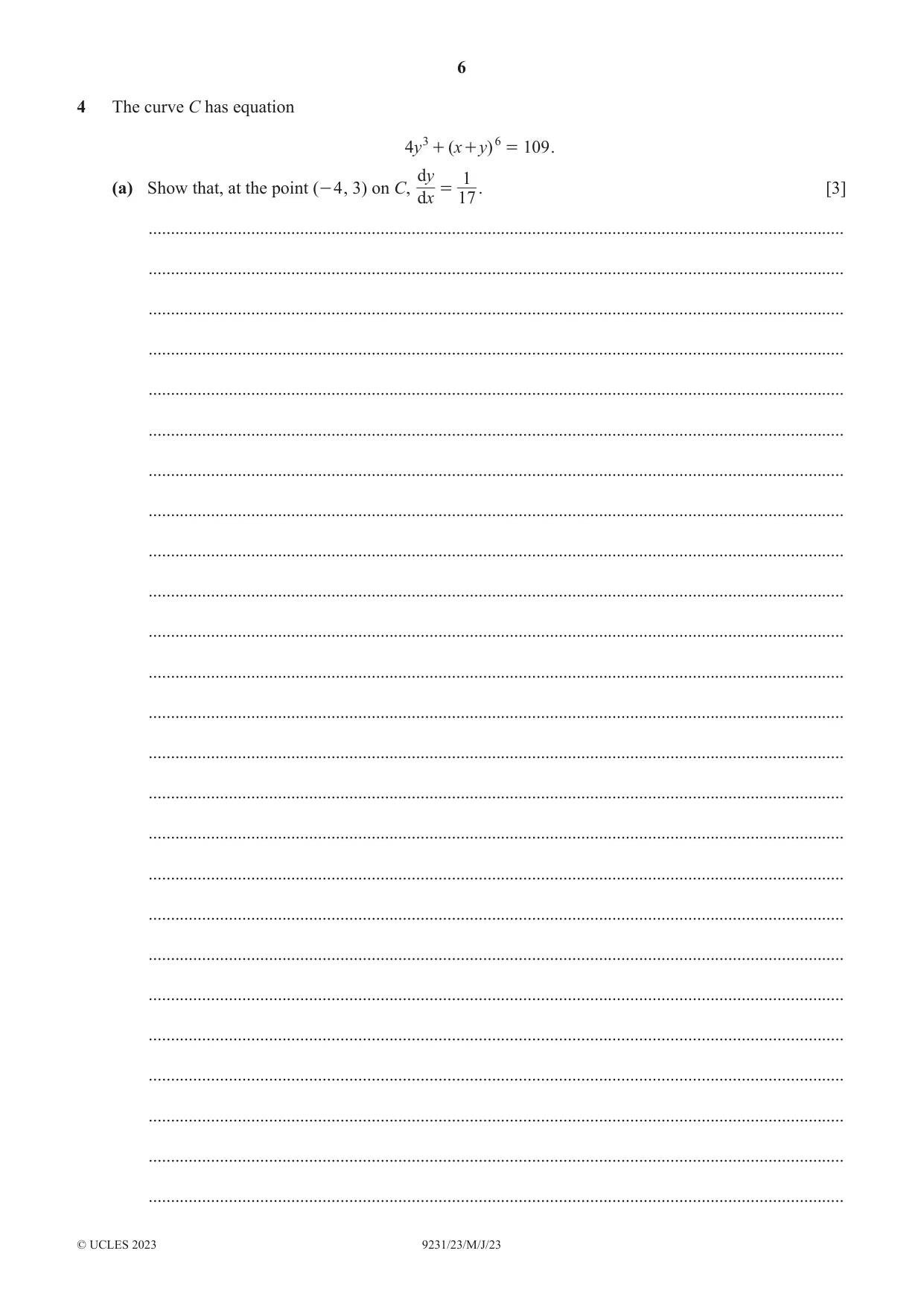 Cambridge A Level Mathematics - Further 9231 2023 May/June Paper 2 · Variant 3 question paper, page 6 of 16
