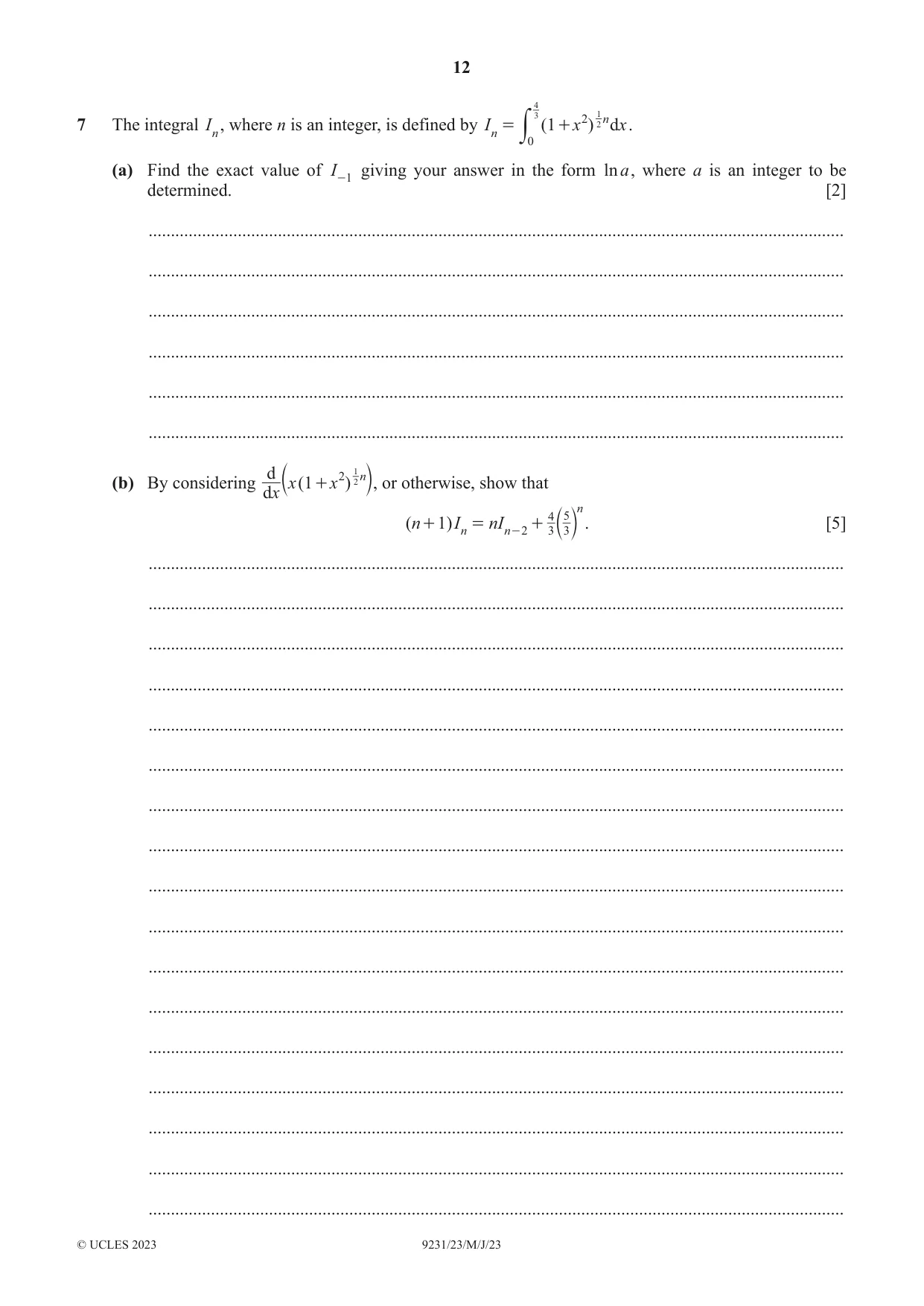 Cambridge A Level Mathematics - Further 9231 2023 May/June Paper 2 · Variant 3 question paper, page 12 of 16