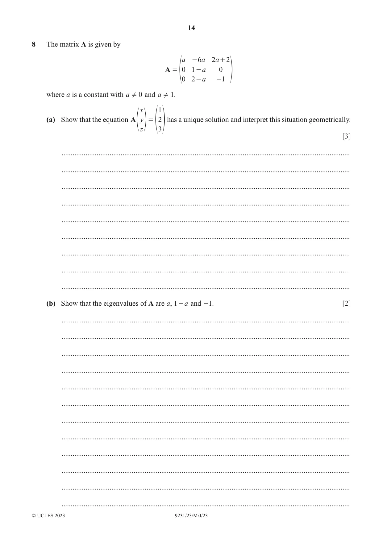 Cambridge A Level Mathematics - Further 9231 2023 May/June Paper 2 · Variant 3 question paper, page 14 of 16