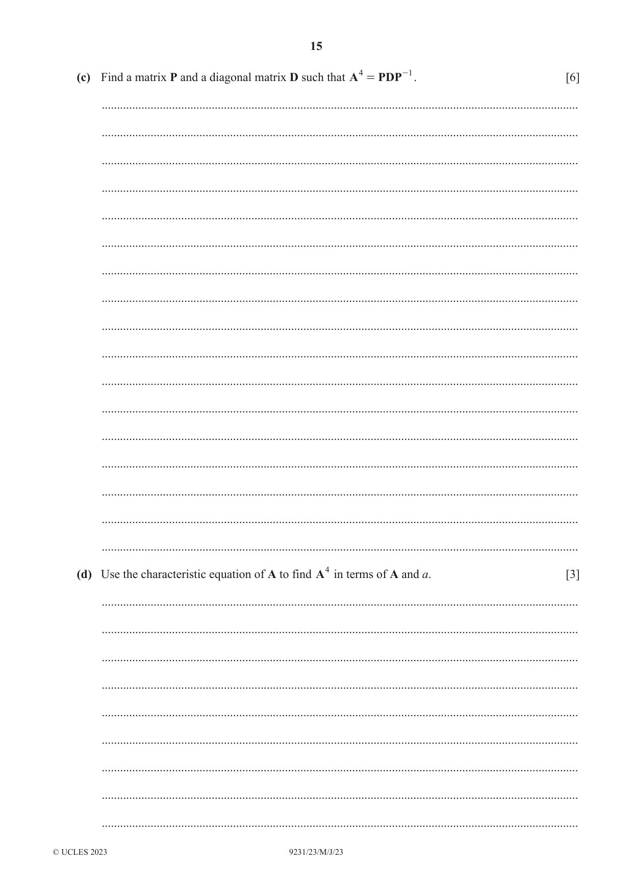 Cambridge A Level Mathematics - Further 9231 2023 May/June Paper 2 · Variant 3 question paper, page 15 of 16