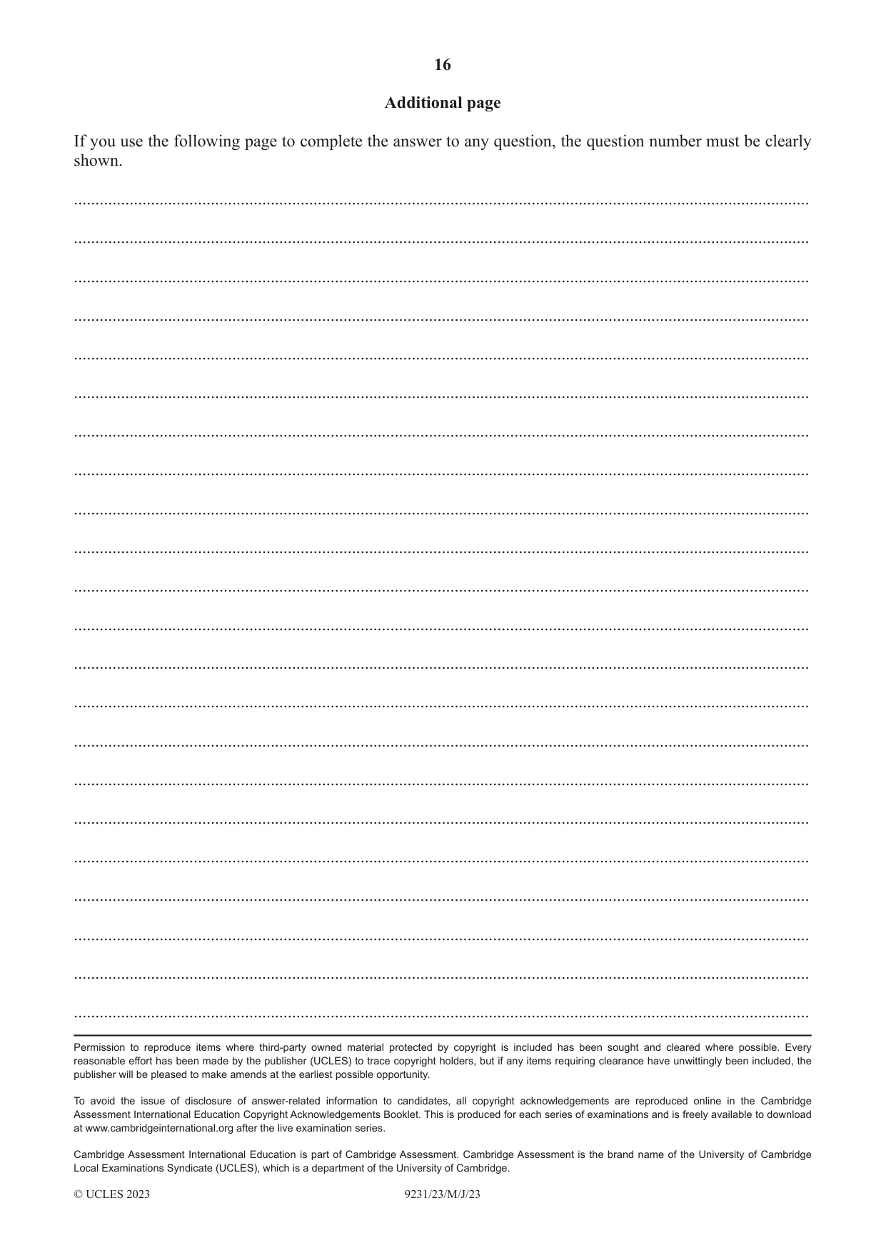 Cambridge A Level Mathematics - Further 9231 2023 May/June Paper 2 · Variant 3 question paper, page 16 of 16