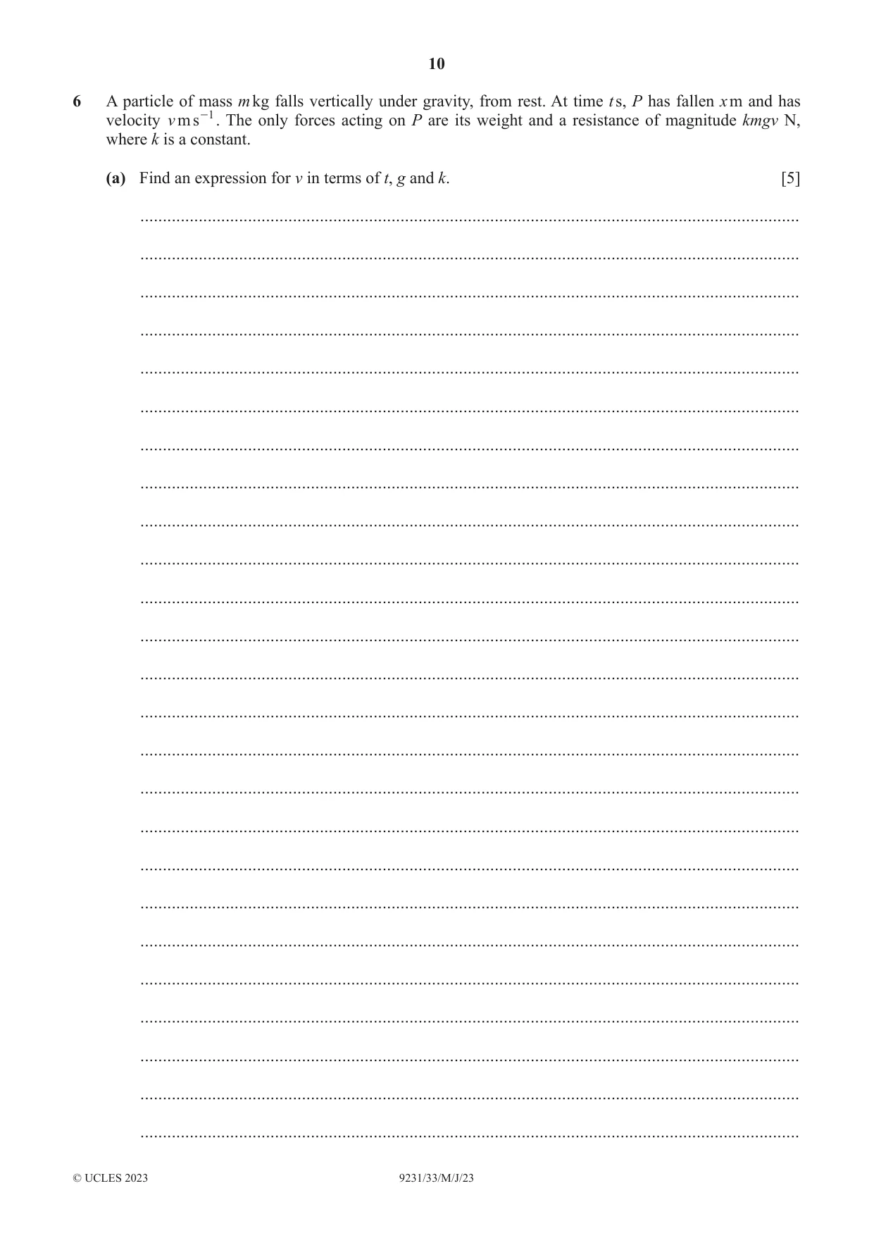 Cambridge A Level Mathematics - Further 9231 2023 May/June Paper 3 · Variant 3 question paper, page 10 of 16