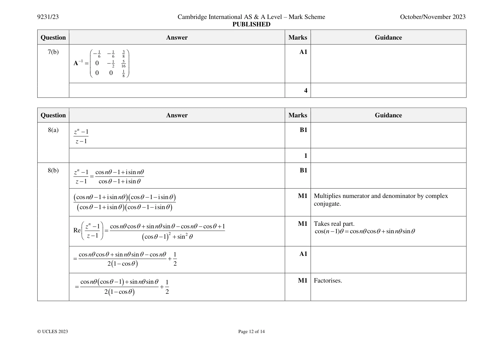 Mark scheme, page 12 of 14