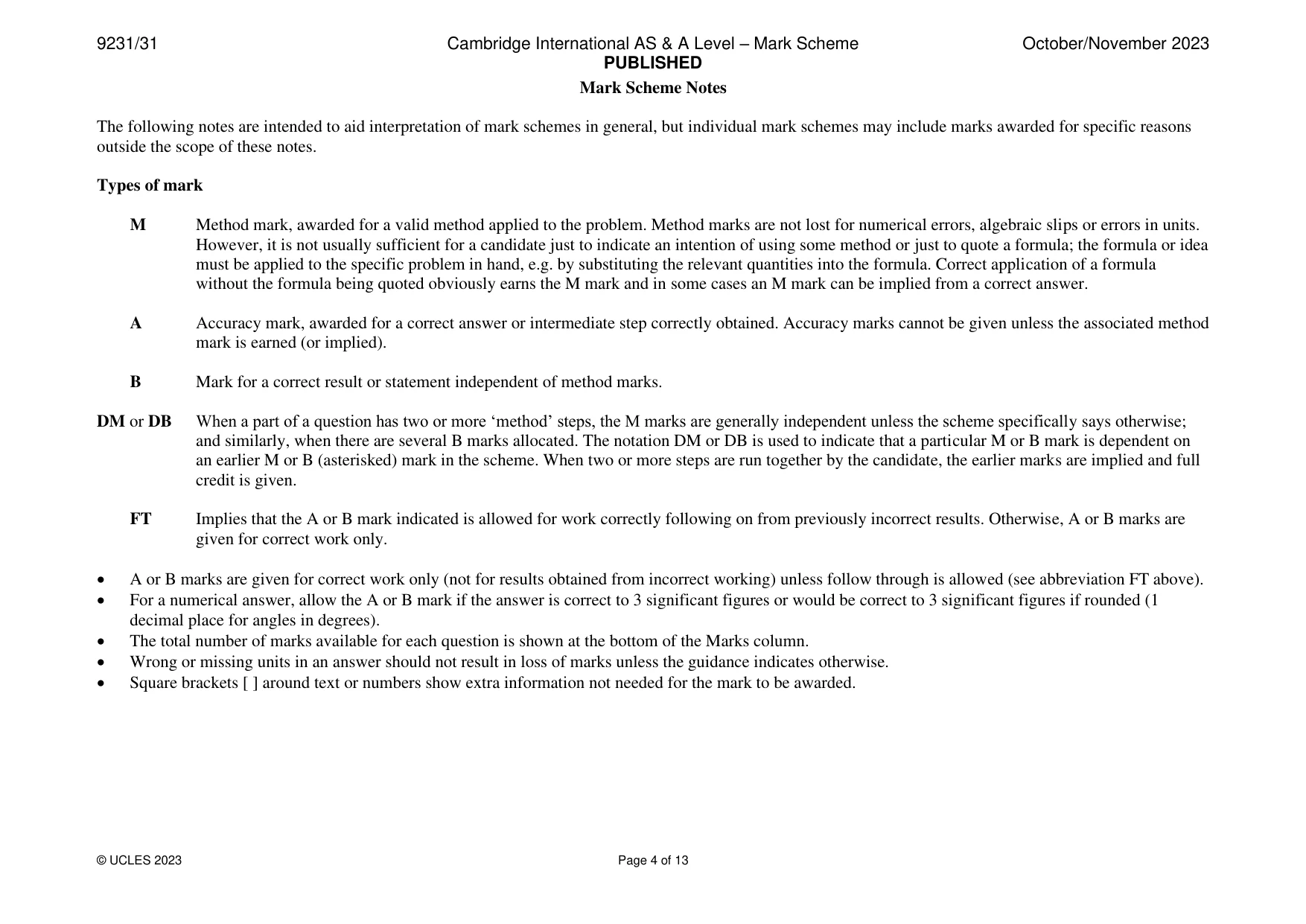 Mark scheme, page 4 of 13