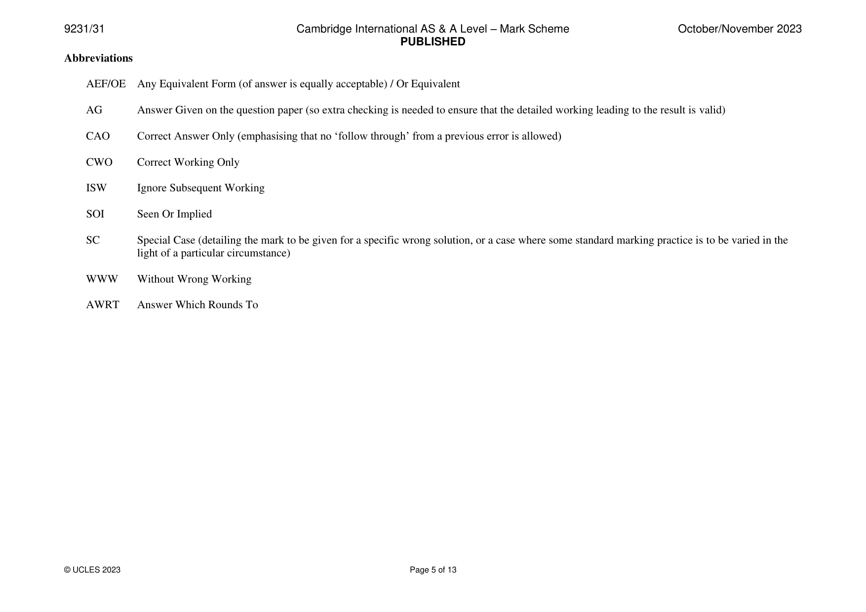 Mark scheme, page 5 of 13