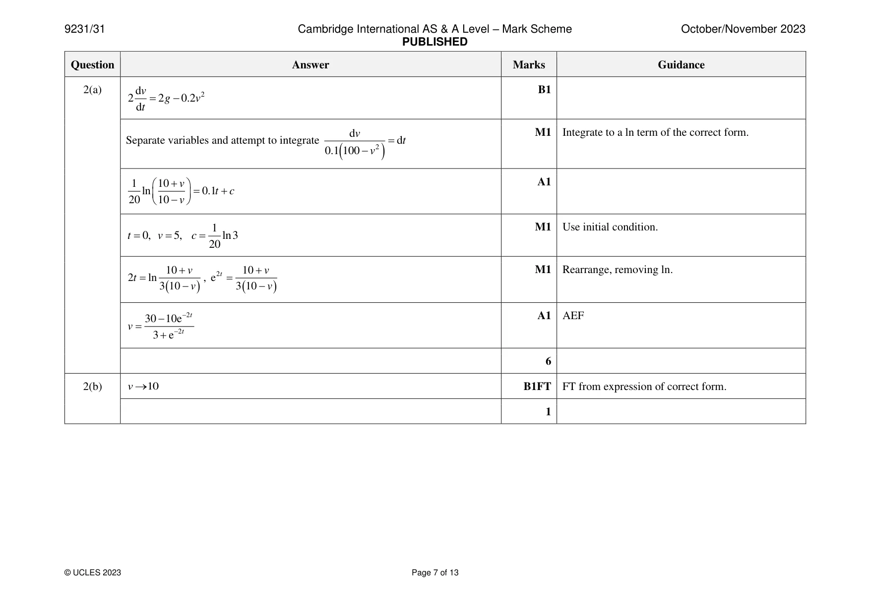Mark scheme, page 7 of 13