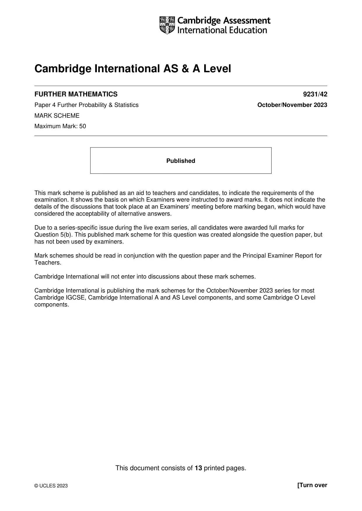 Mark scheme, page 1 of 13