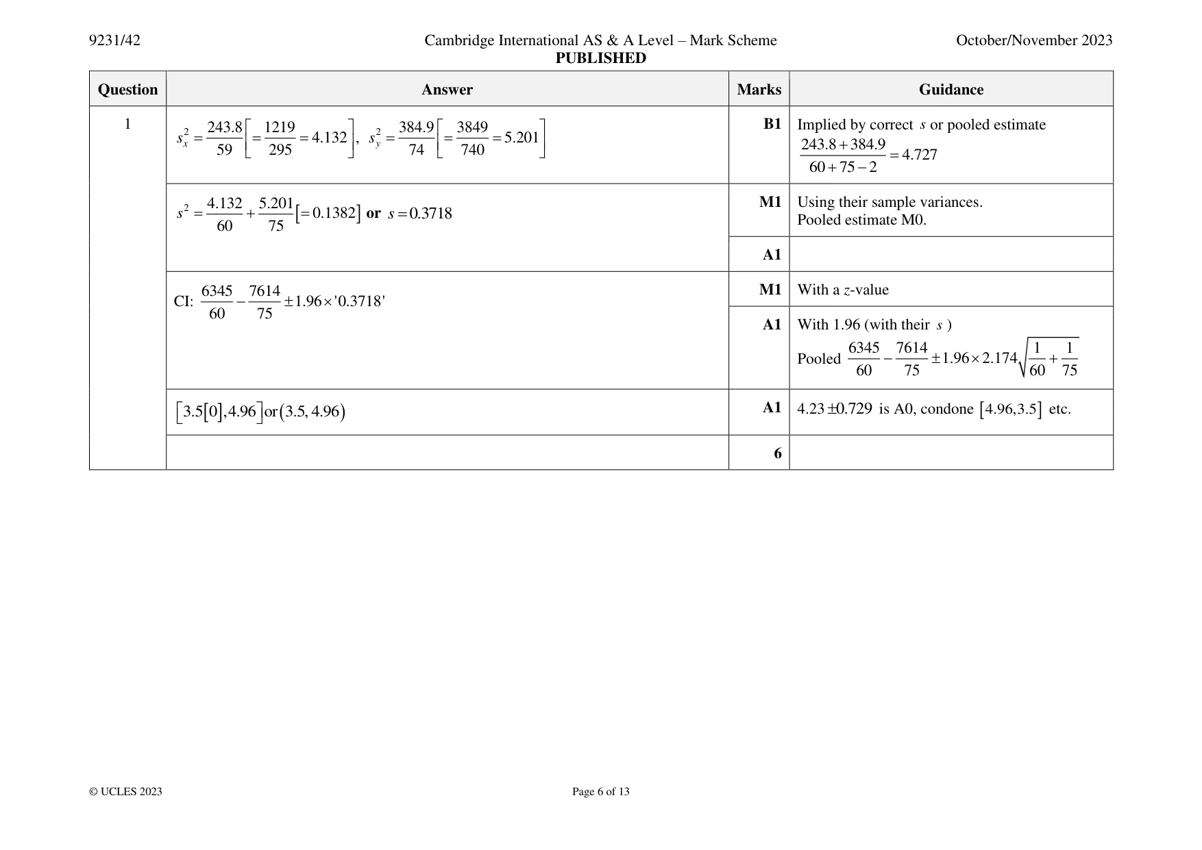 Mark scheme, page 6 of 13