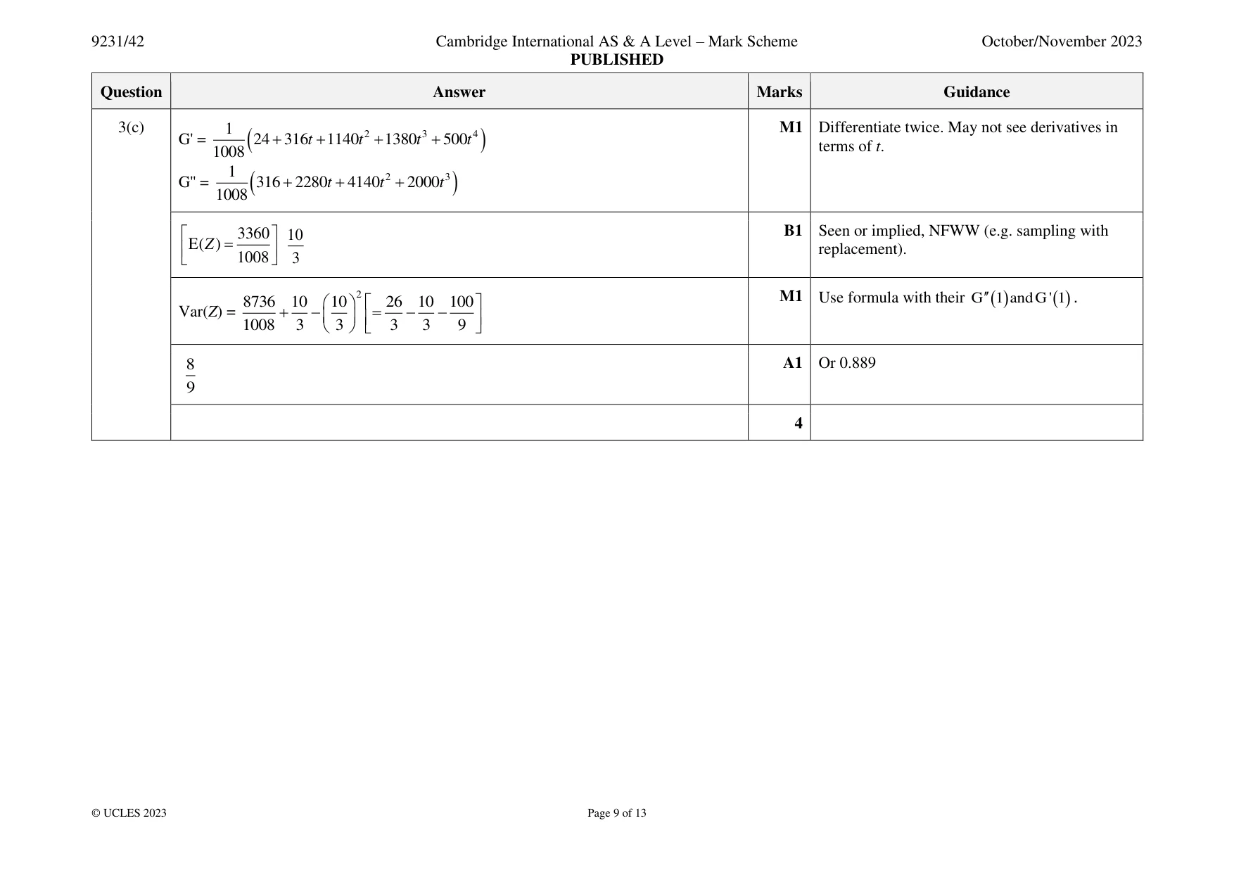 Mark scheme, page 9 of 13
