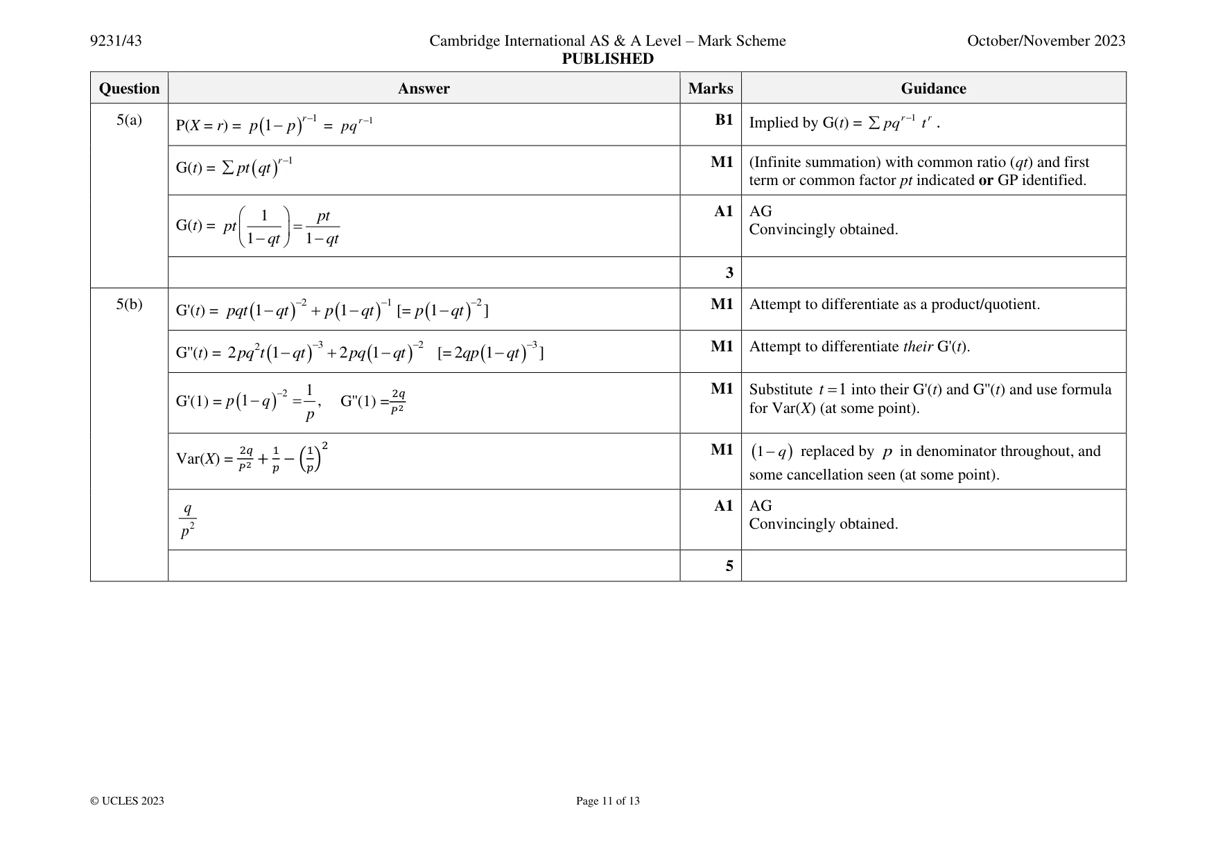 Mark scheme, page 11 of 13