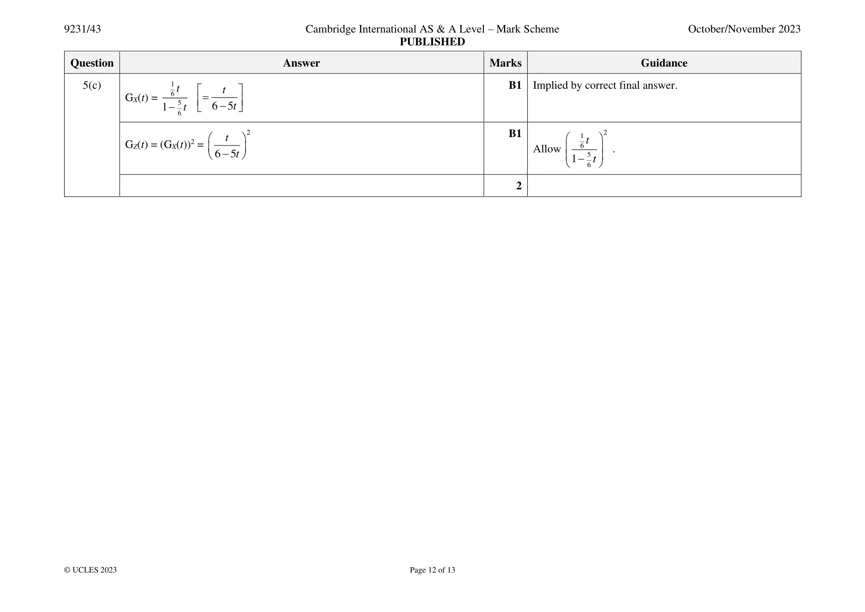Mark scheme, page 12 of 13