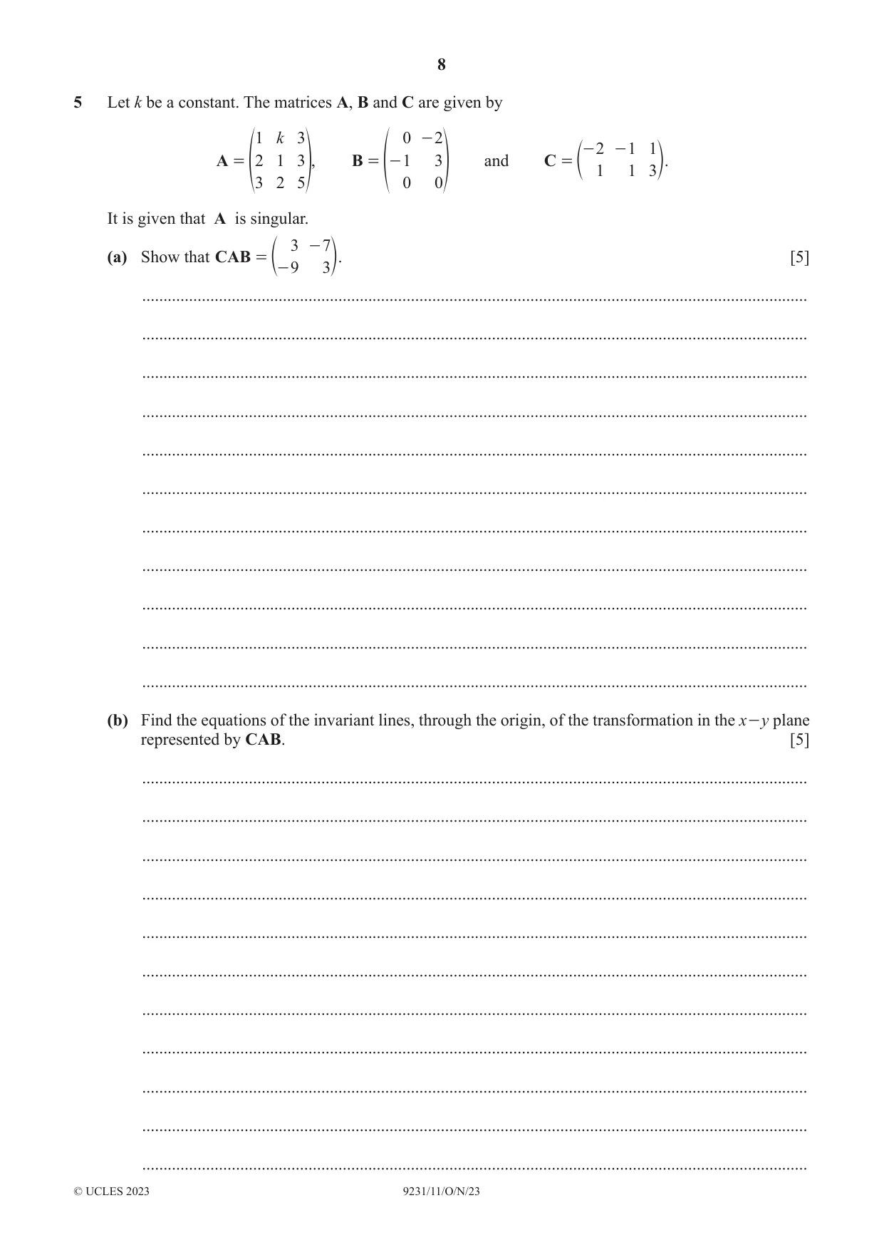 Cambridge A Level Mathematics - Further 9231 2023 Oct/Nov Paper 1 · Variant 1 question paper, page 8 of 16